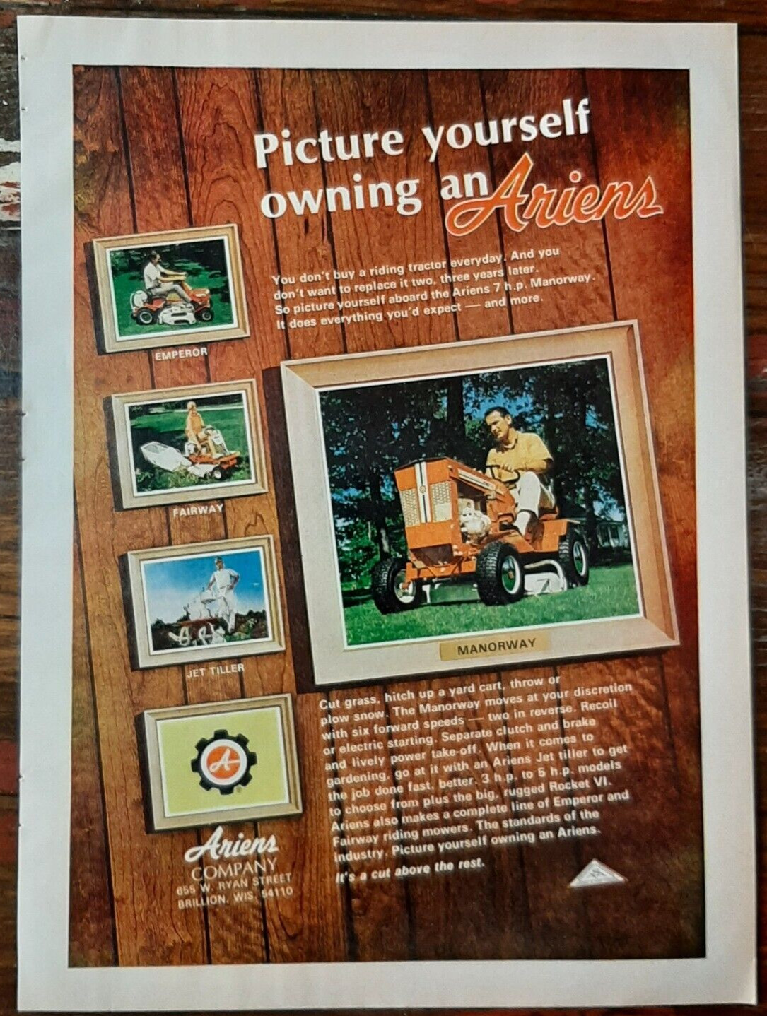 1969 Ariens Vintage Print Ad Tractor Riding Lawn Mower Yard Garden Tiller