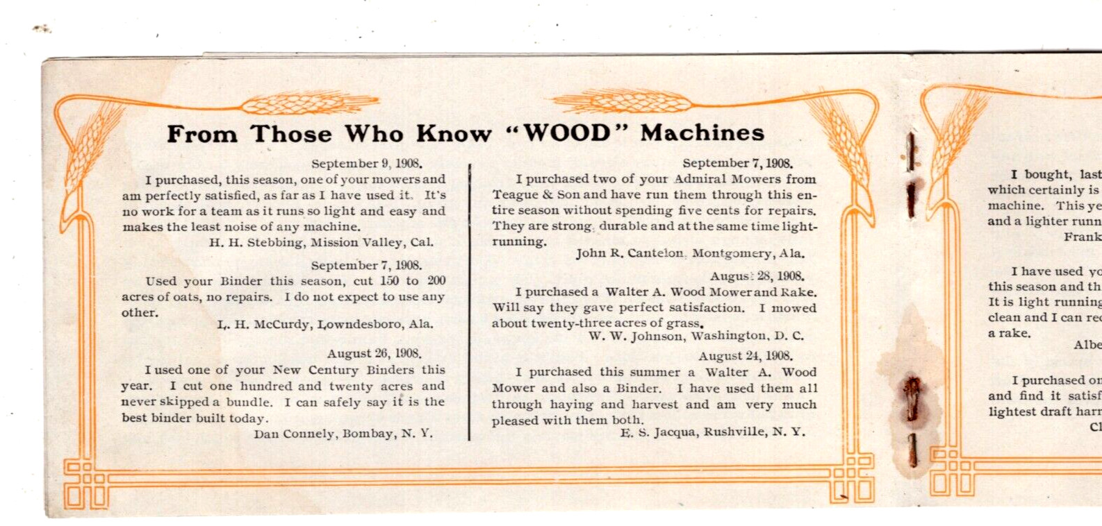 Walter A Wood Harvesting Machines Small Catalog 1890s