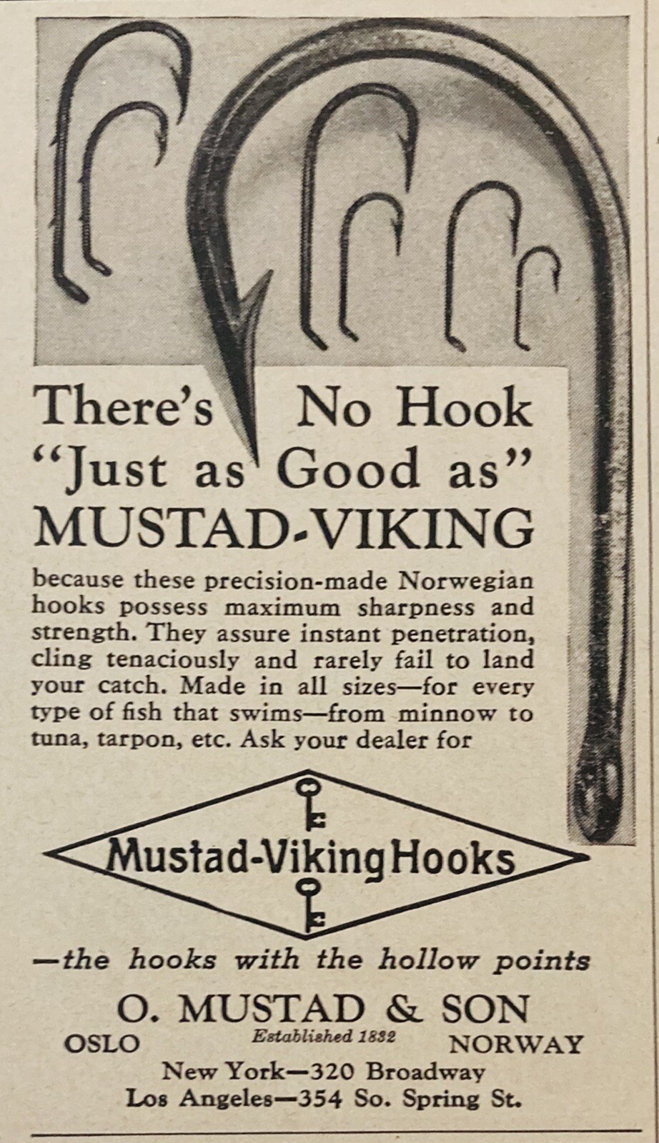 1950 AD.(XH57)~O. MUSTAD SON CO. OSLO, NORWAY. MUSTAD-VIKING FISHING HOOKS