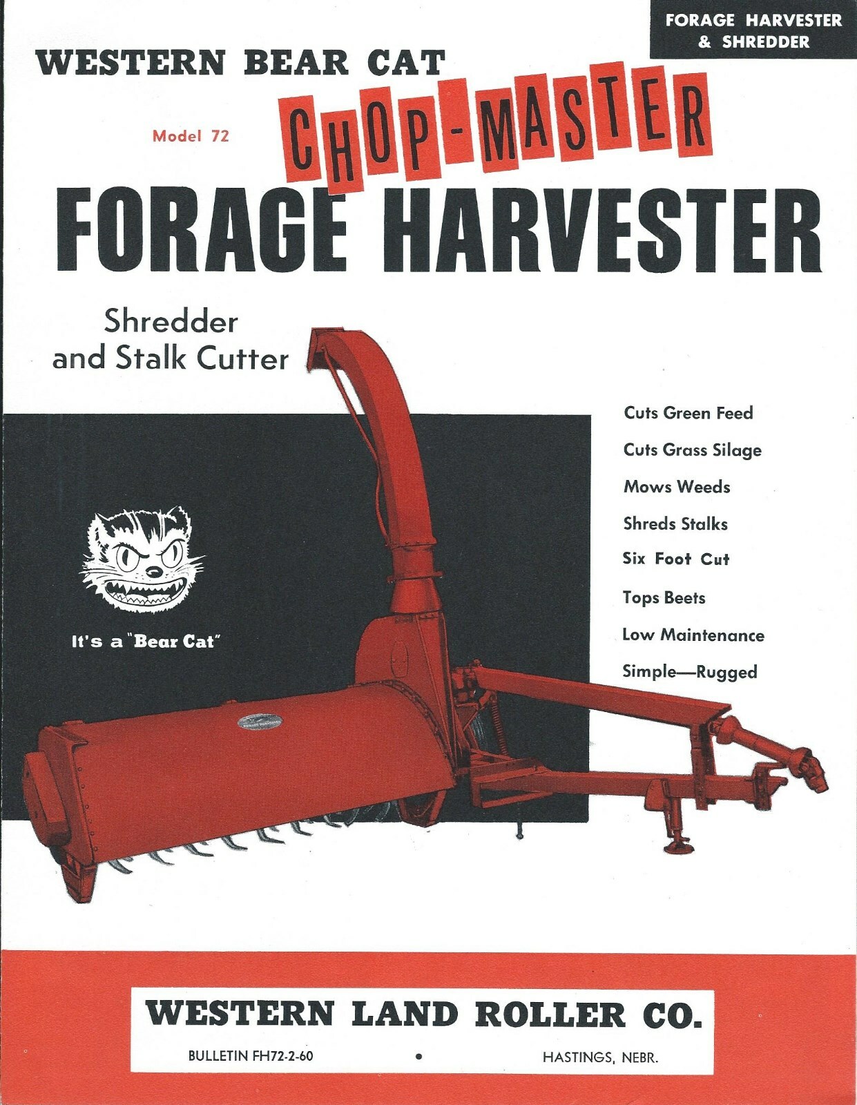 Farm Equipment Brochure – Western Bear Cat – 72 S – Chop-Master Shredder (F6693)