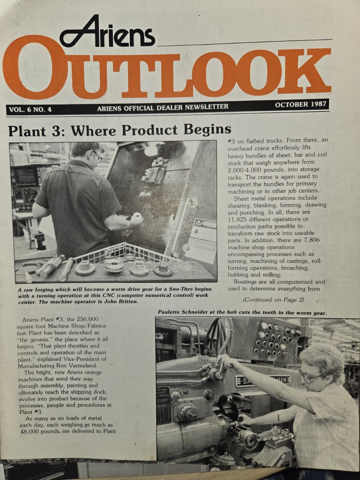 1987 ARIENS DEALERSHIP ADVERTISING BROCHURES SNOW THROWERS