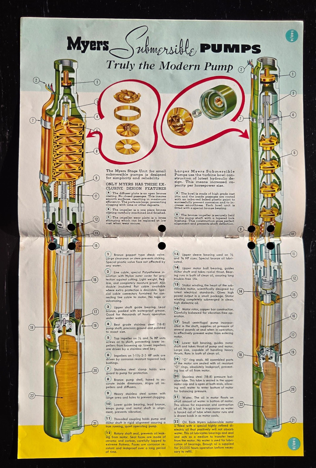 1957 F.E. MYERS SUBMERSIBLE WELL PUMPS BROCHURE ASHLAND OHIO KITCHENER ONTARIO