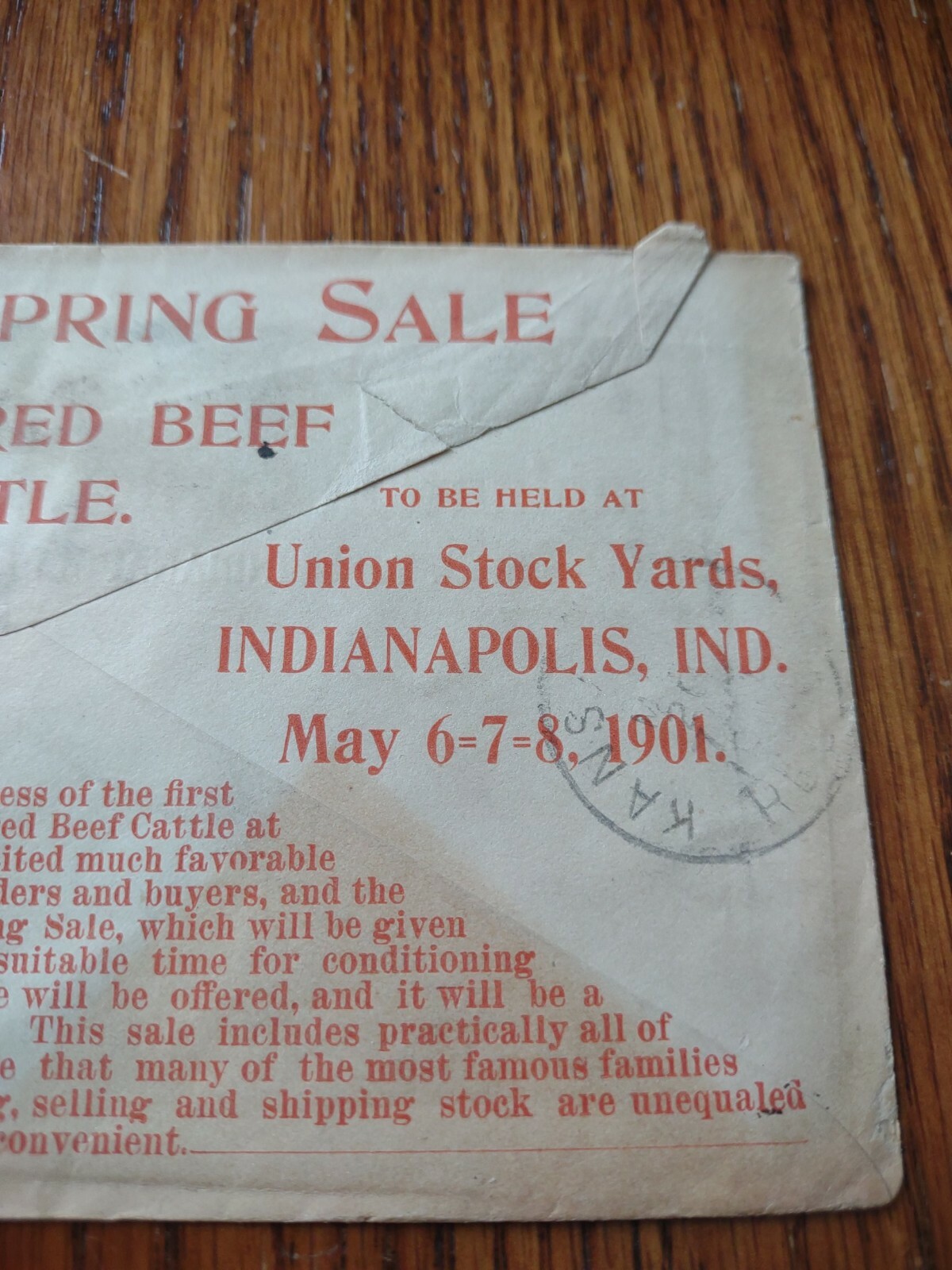 Vintage Envelope From 1901 Indianapolis Combination Cattle Sale Company