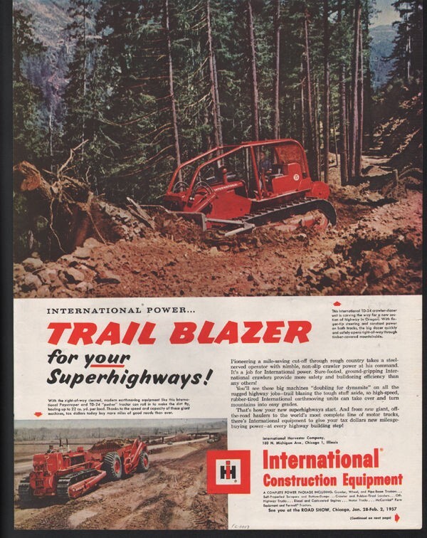 1957 INTERNATIONAL HARVESTER BULLDOZER ROAD CONSTRUCTION FARMING AD FC-0017