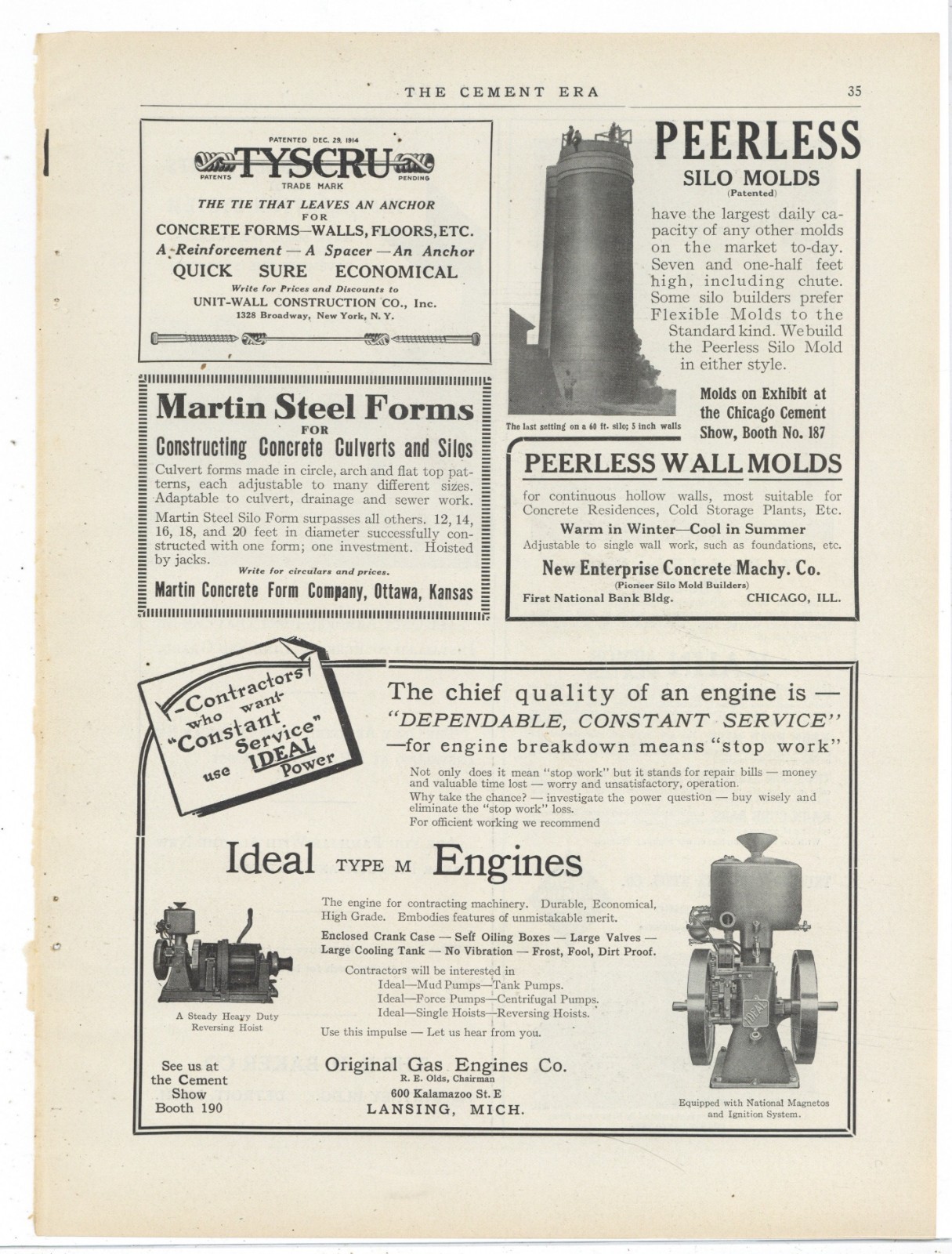 1914 Original Gas Engines Co. Ad: Olds Ideal Type M Engines – Lansing, Michigan