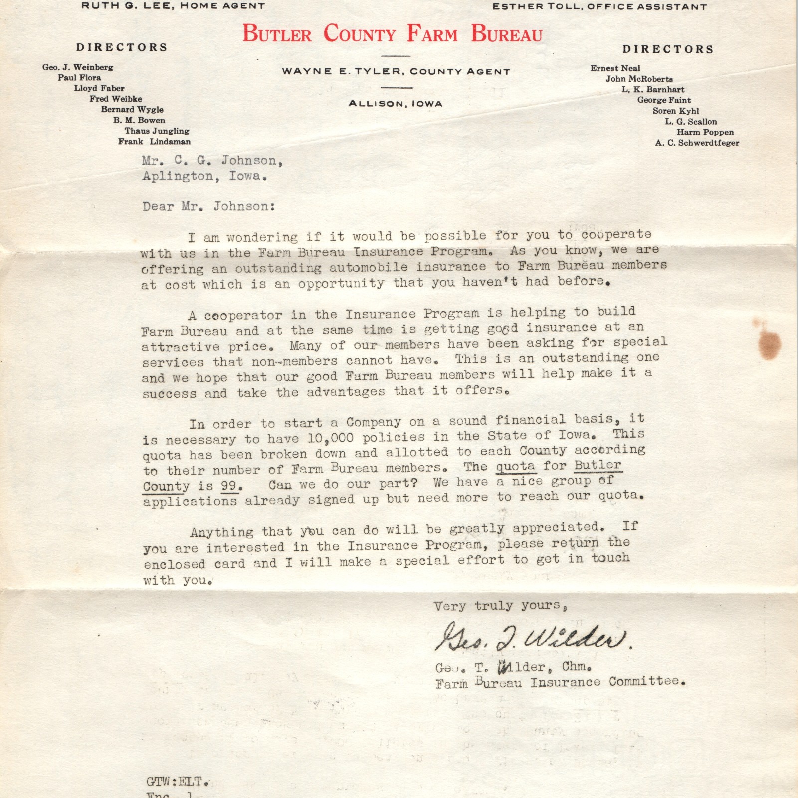 Vtg Butler County Farm Bureau Allison Iowa Letterhead Handwritten Recipe Cake IA