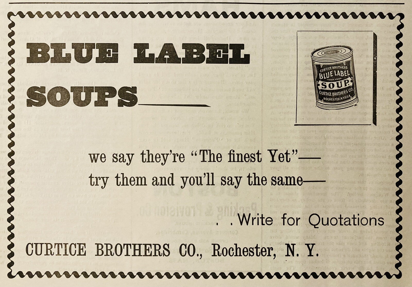1899 AD(XH63)~CURTICE BROS. CO. ROCHESTER, NY. BLUE LABEL SOUPS