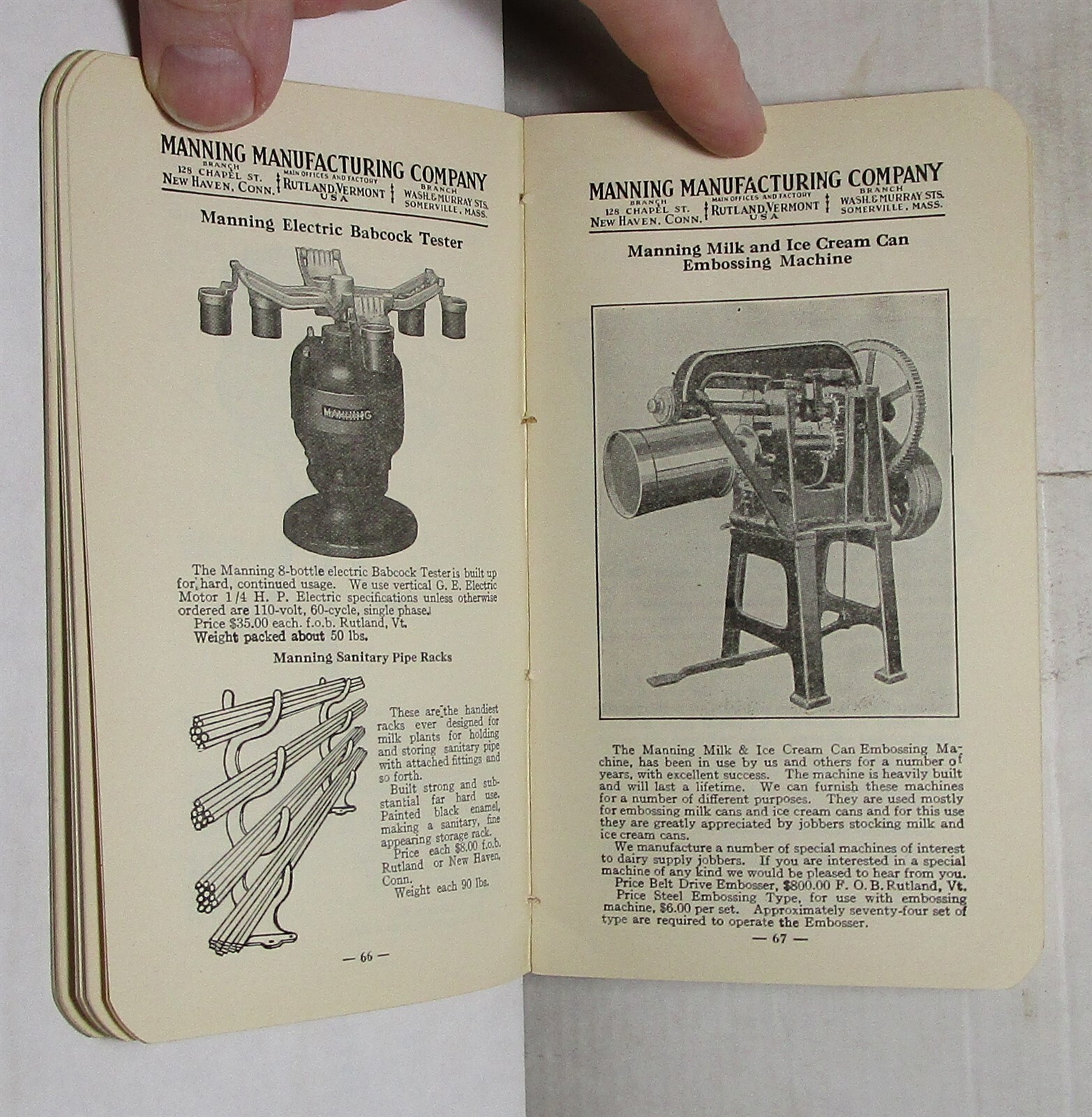 1920s catalog of Manning Manufacturing dairy equipment (Rutland, Vermont)