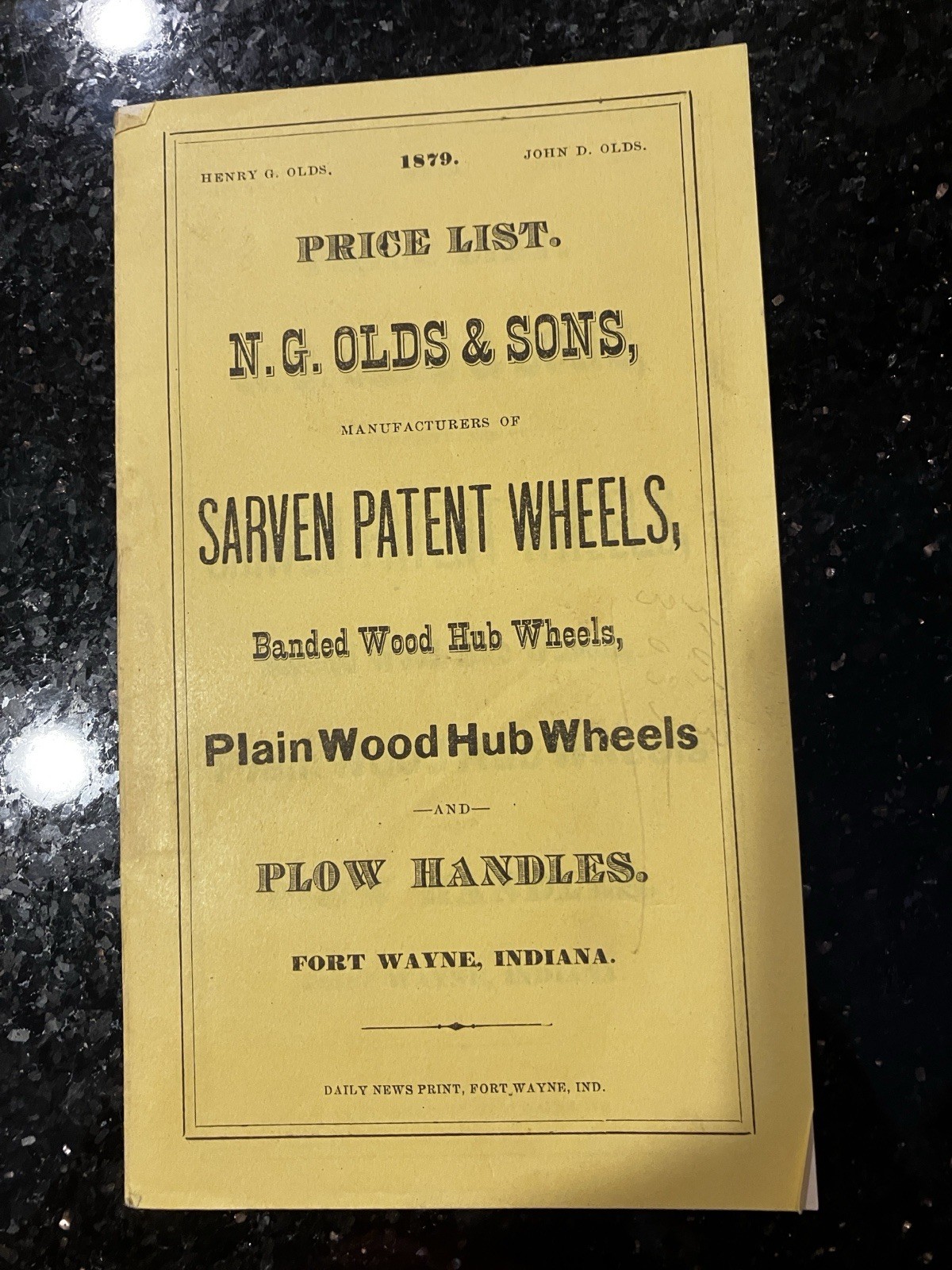 1879 N.G. Olds & Sons Sarven Patent Wheels Catalog Fort Wayne IN Wagon Wheel