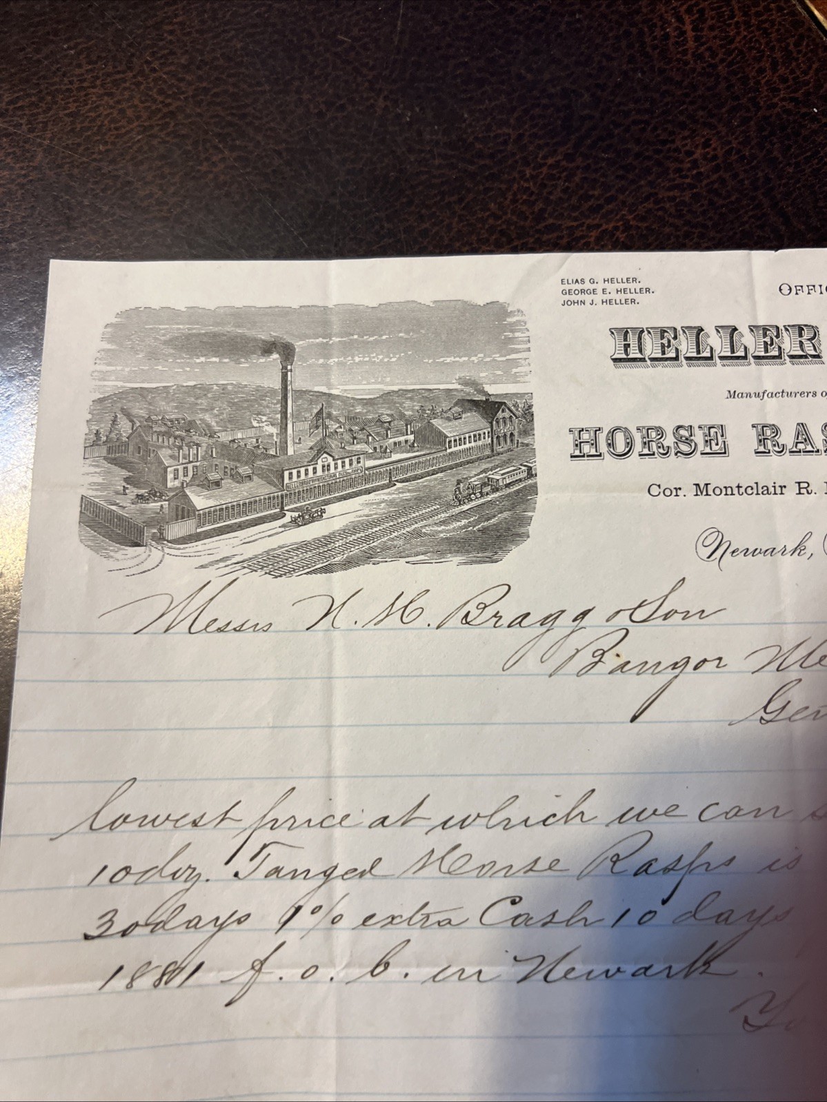Vintage 1888 Heller & Bros. Horse Rasps & Files Newark NJ Letterhead