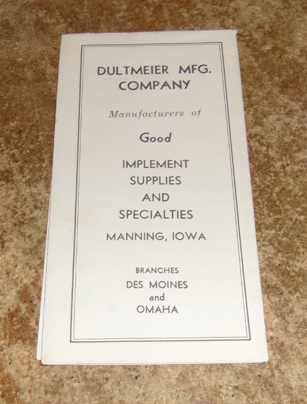 vintage Dultmeier mfg. co. 2 page folding drawbar pamphlet very good used