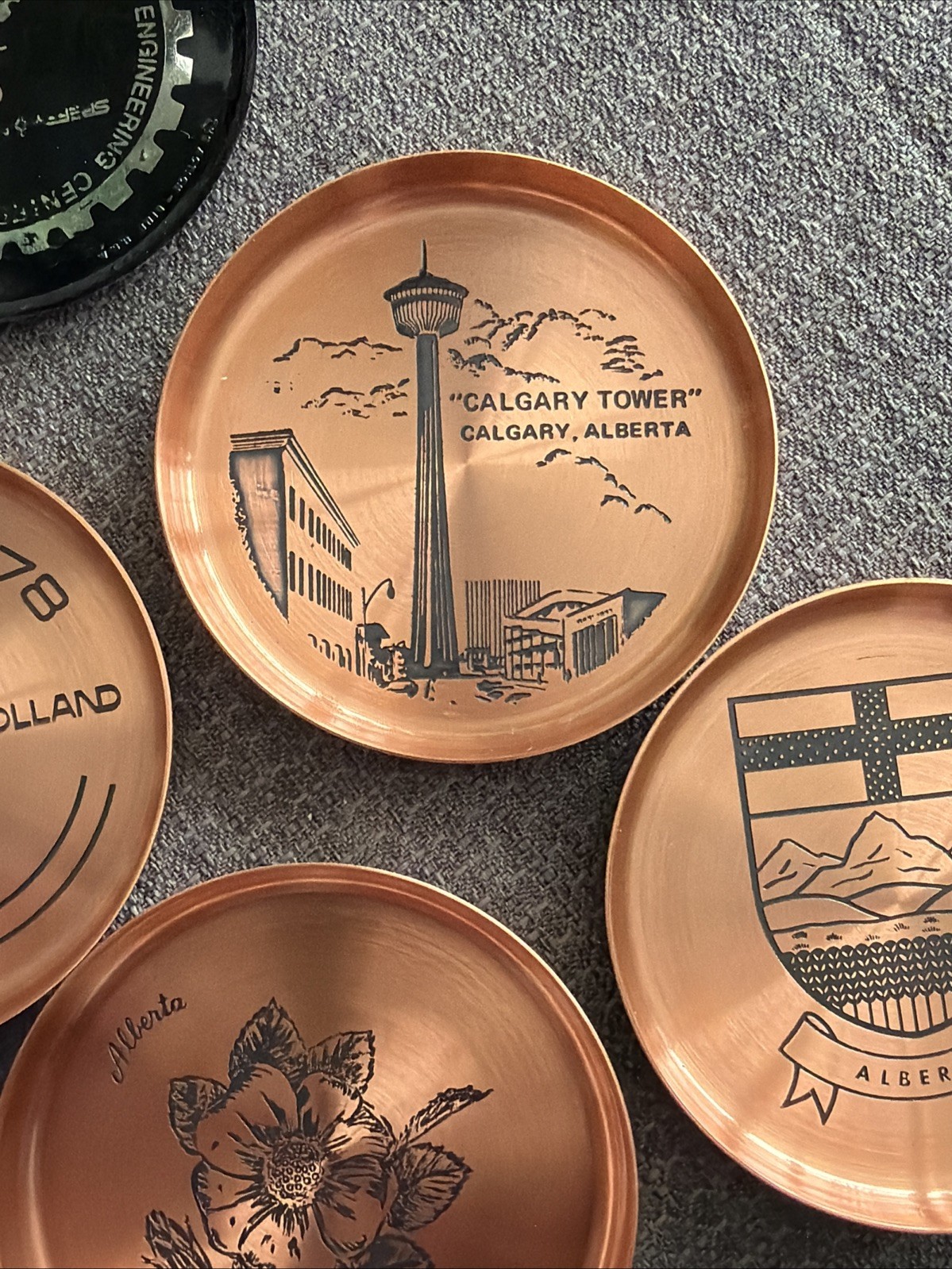 4 Vint. 1978 Sperry New Holland Copper Coasters Calgary, Alberta Fantasy Copperw