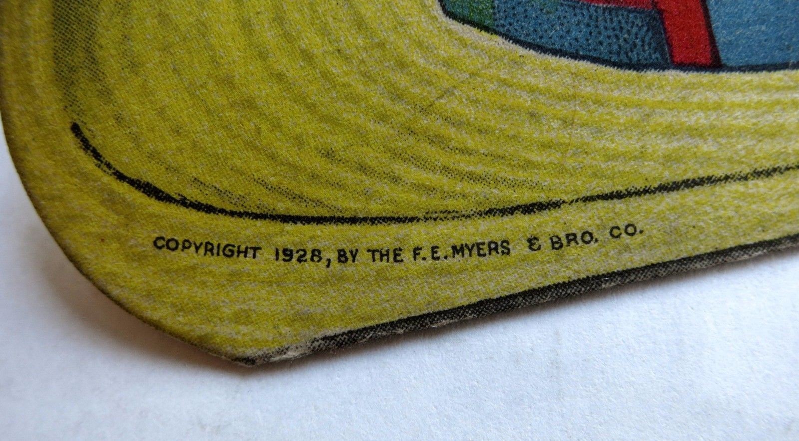 1928 Die Cut Advertising Trade Card Shaped Like Hat For Myers Farm Equipment