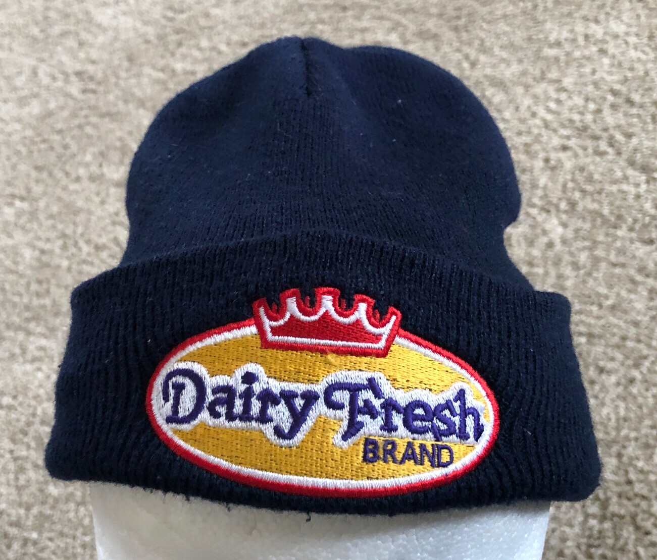 Dairy Fresh brand knit cap hat with Embroidered Patch OSFA Vintage Collectible