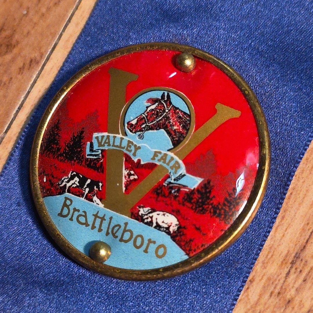 Antique VALLEY FAIR Brattleboro VT AGRICULTURE Celluloid HORSE Ribbon Badge