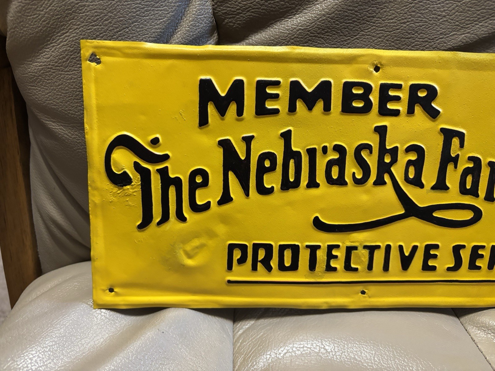 Member The Nebraska Farmer Protective Service Tin Sign Repainted