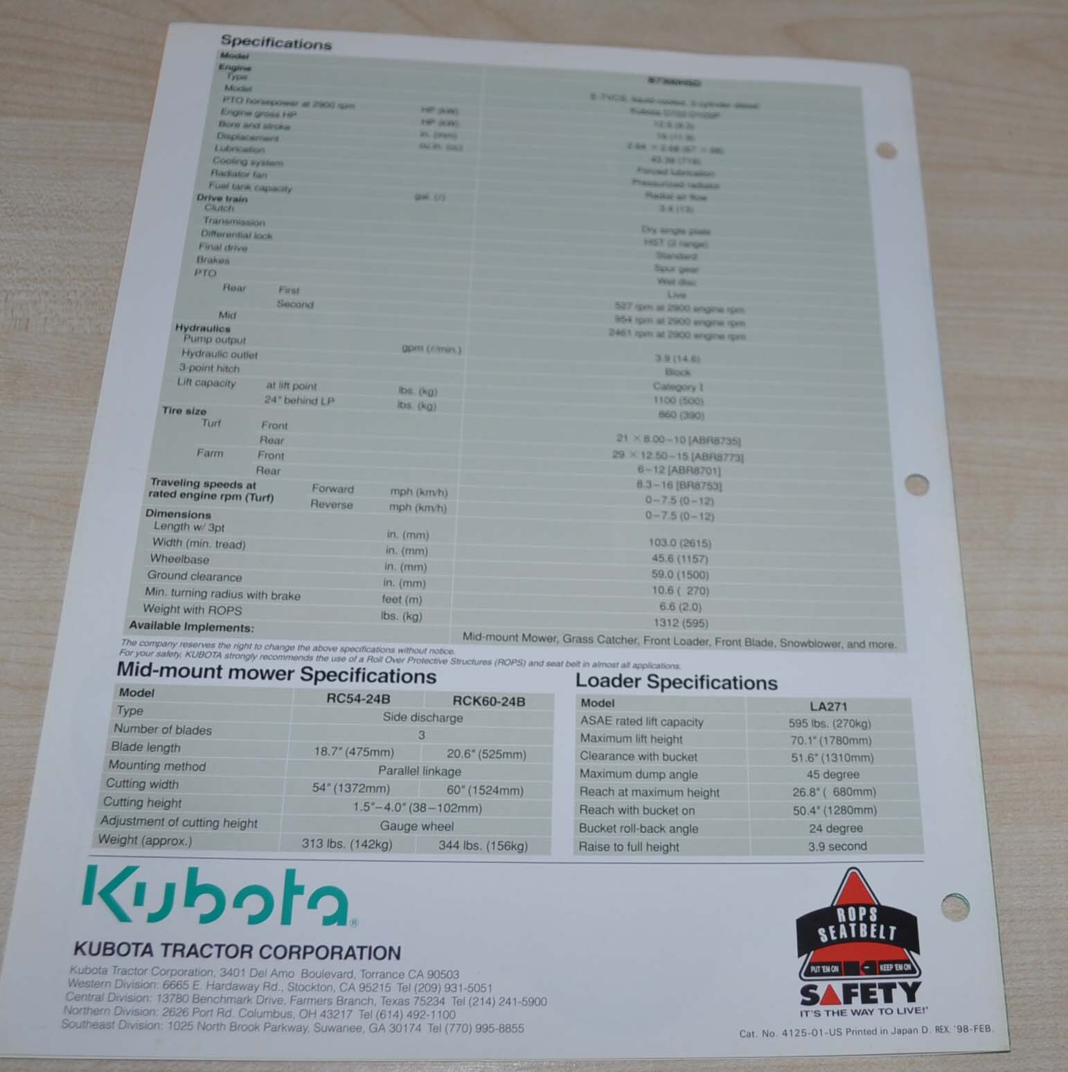 Kubota B3300SU Loader Package Diesel Tractor Japanese Brochure Prospekt