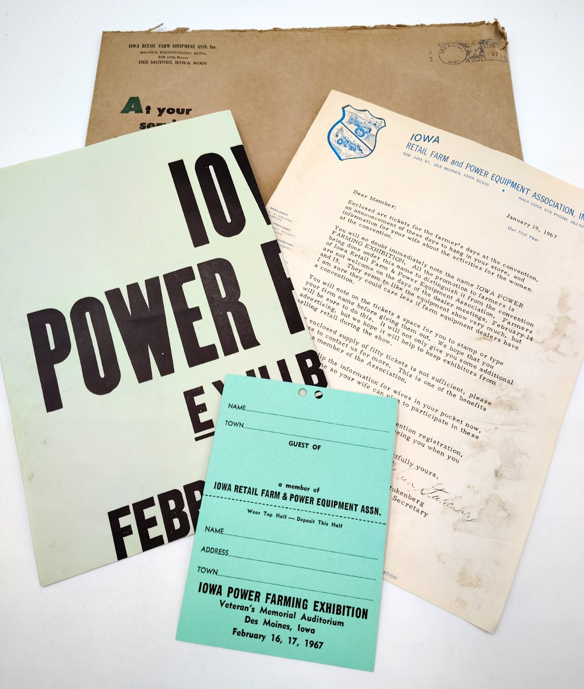 1967 Iowa Power Farming Exhibition Poster (14×20) & Dealership Letter Des Moines