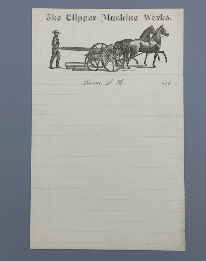 1880s CLIPPER MACHINE WORKS Antique Farm Advertising Letterhead KEENE NH Horse