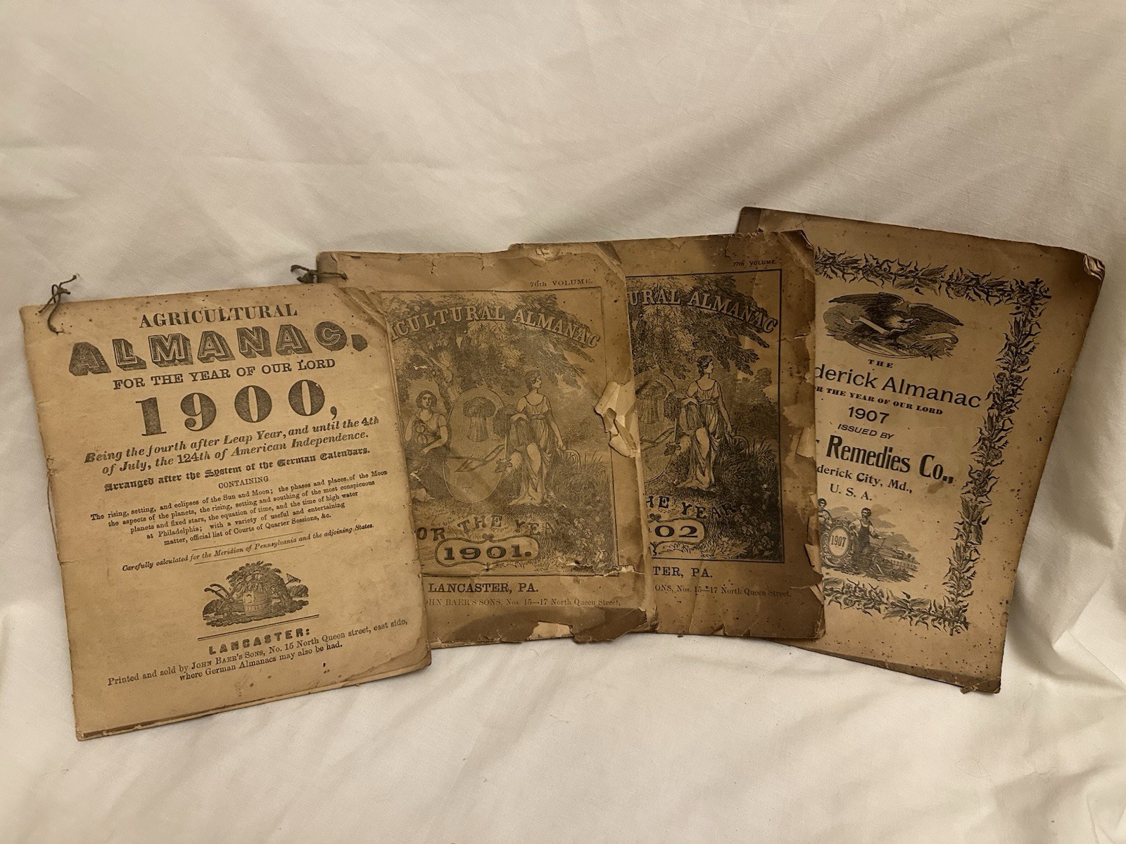 Lot 5 Antique Almanacs 1900-1907 Lancaster PA & Frederick MD + 1979 Newport PA