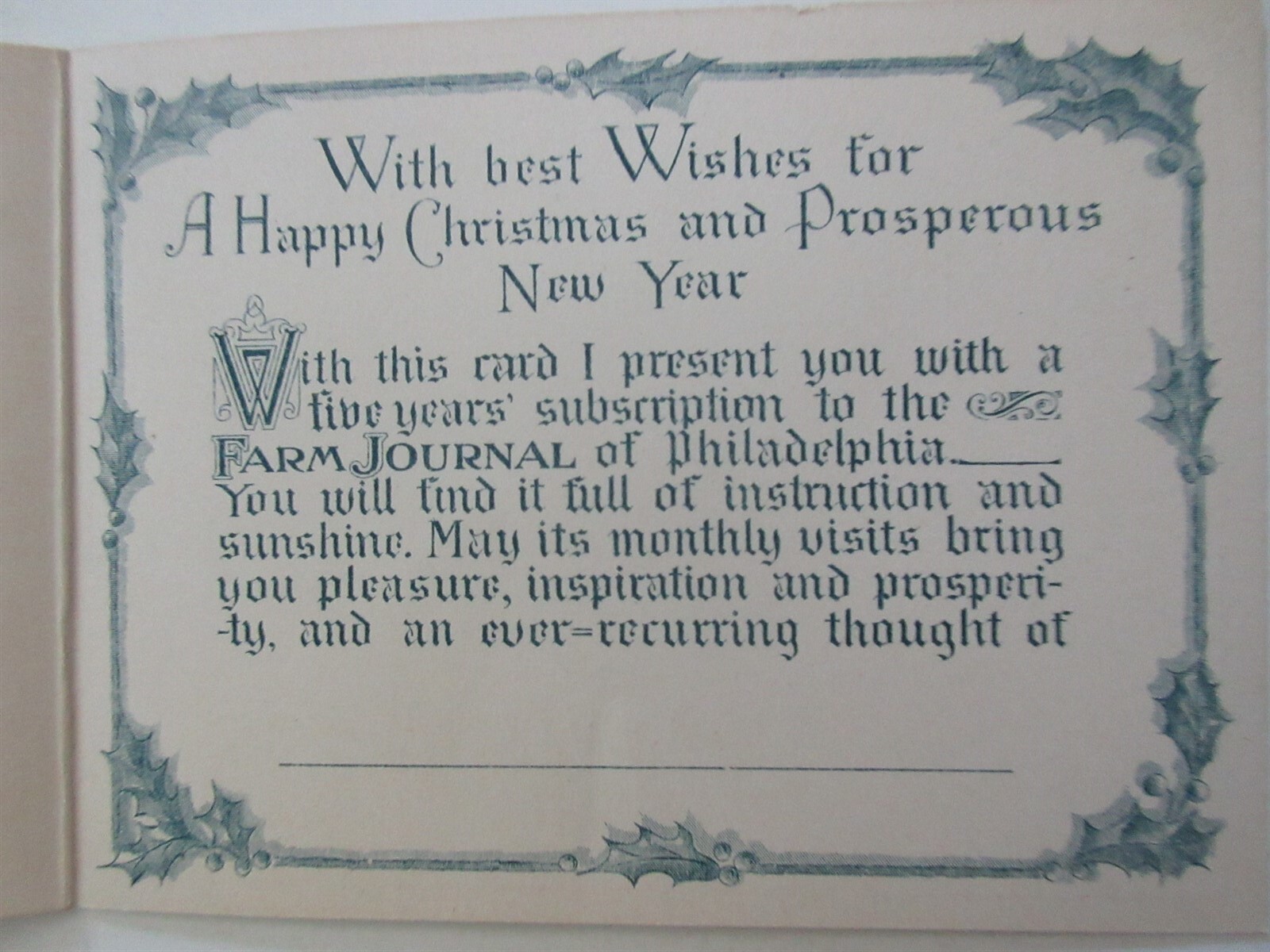 FARM JOURNAL Philadelphia PA Trade Card Christmas Advertising Agriculture Vtg