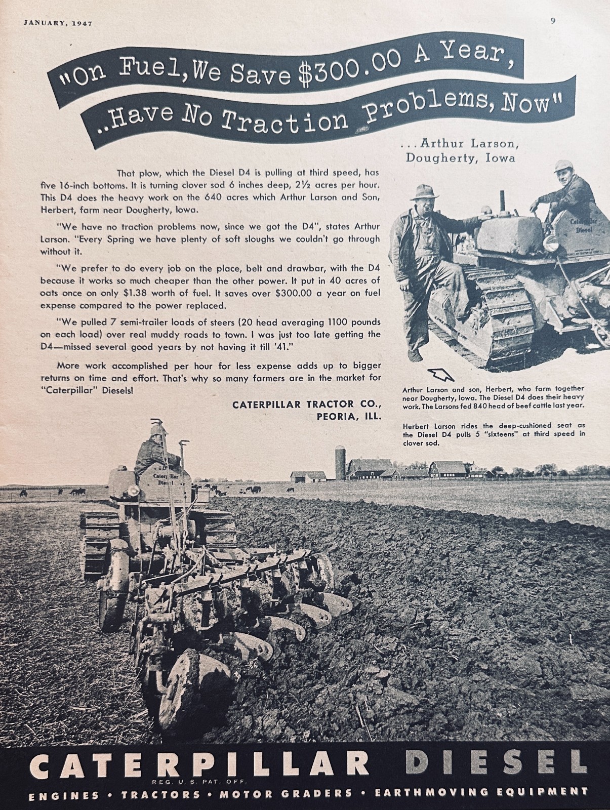 1947 Caterpillar D4 Diesel Crawler Tractor – Larson Farm – Dougherty, IA #N1088