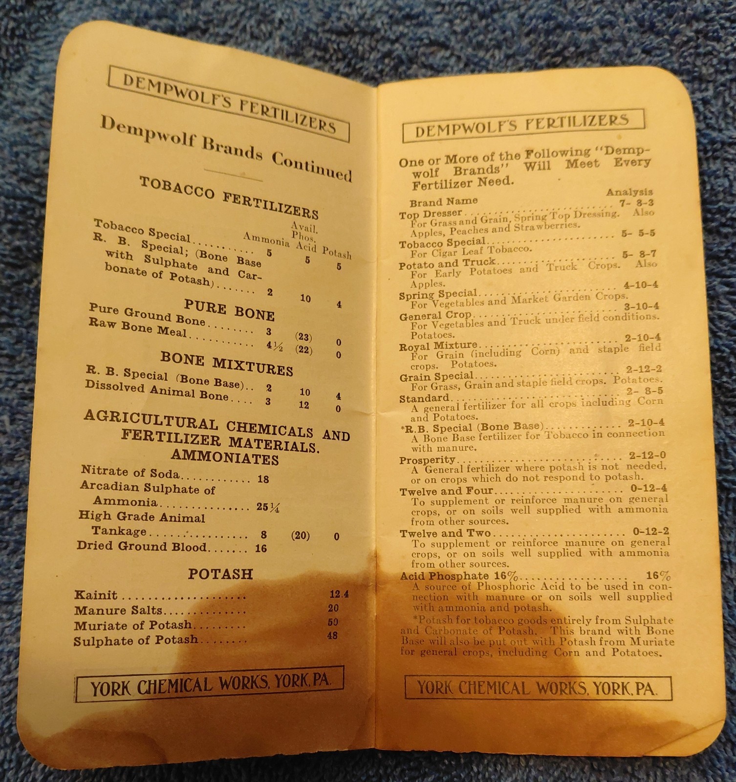 PA Fertilizer Memo Book Lot • Farmers’ Fertilizer Works & Dempwolf’s 1921