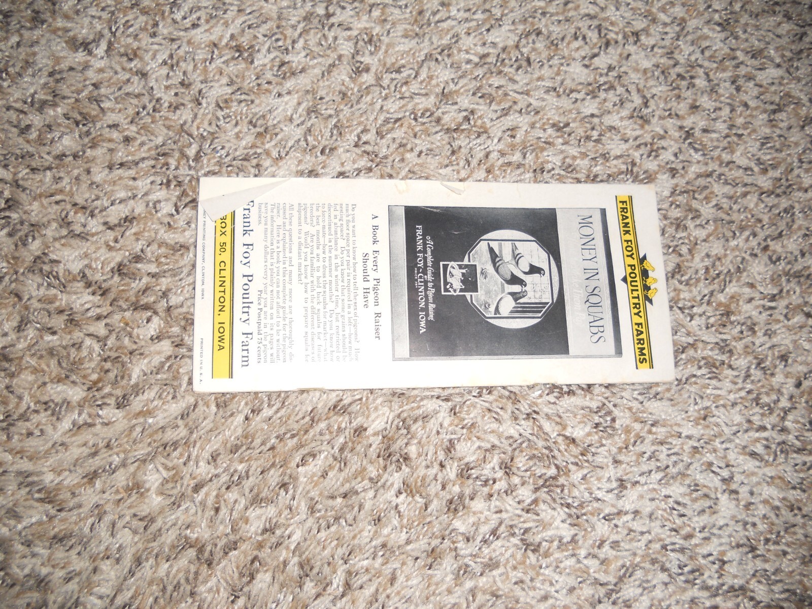 Vintage Frank Foy Poultry Farm Clinton IA Iowa Farm Brochure (C15)