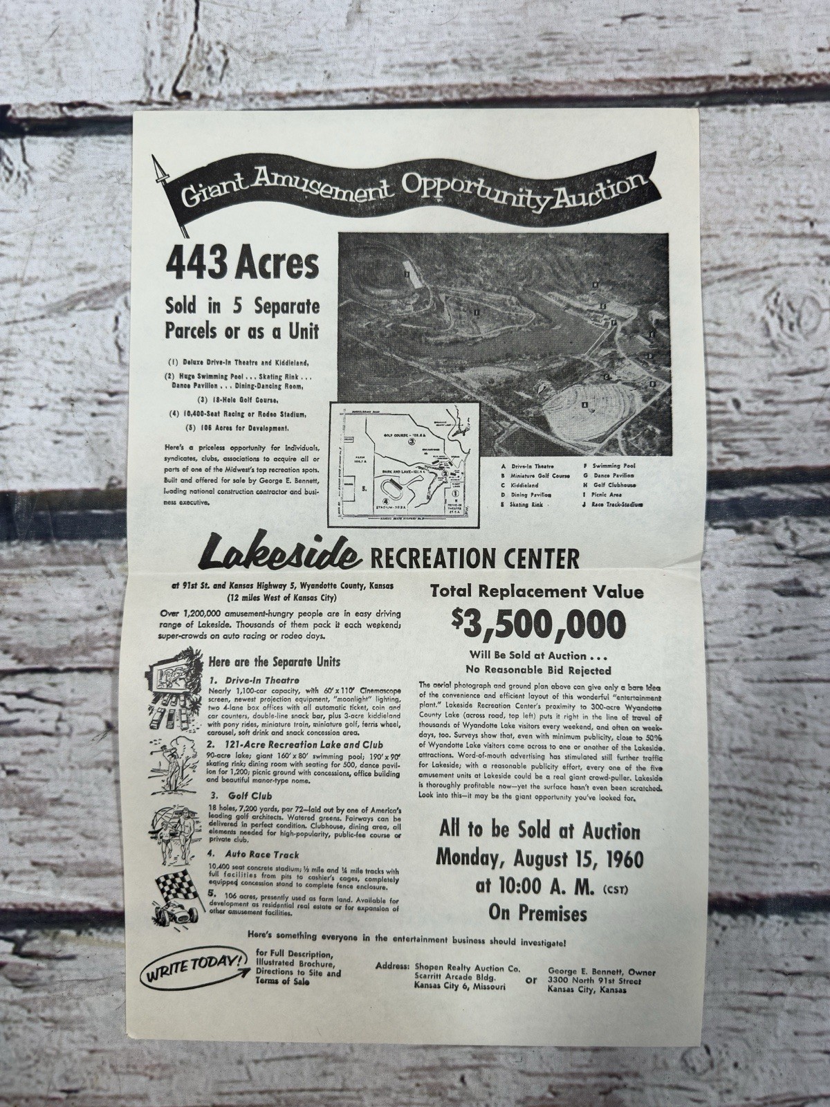 VTG Lakeside Recreation Center Amusement Kansas Public Auction Sale Sign Flyer