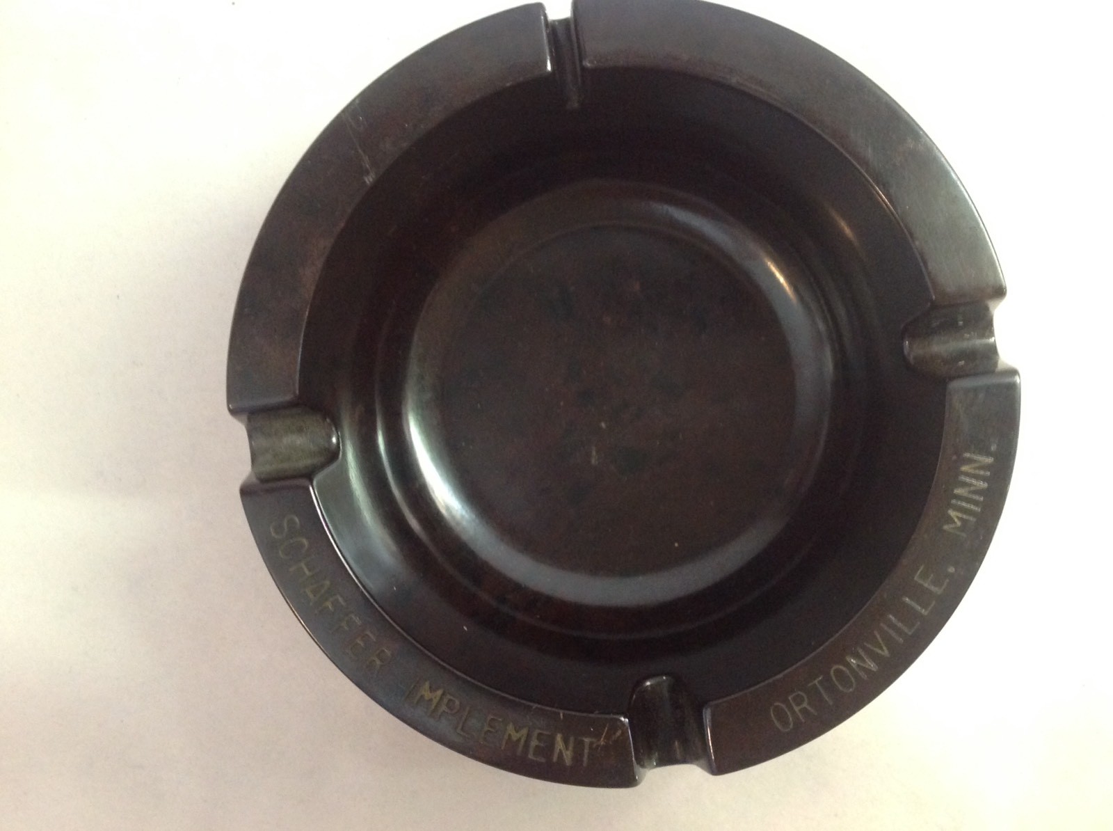 Schaffer Implement Ortonville, Minn, Catalin Ashtray Called The Derby