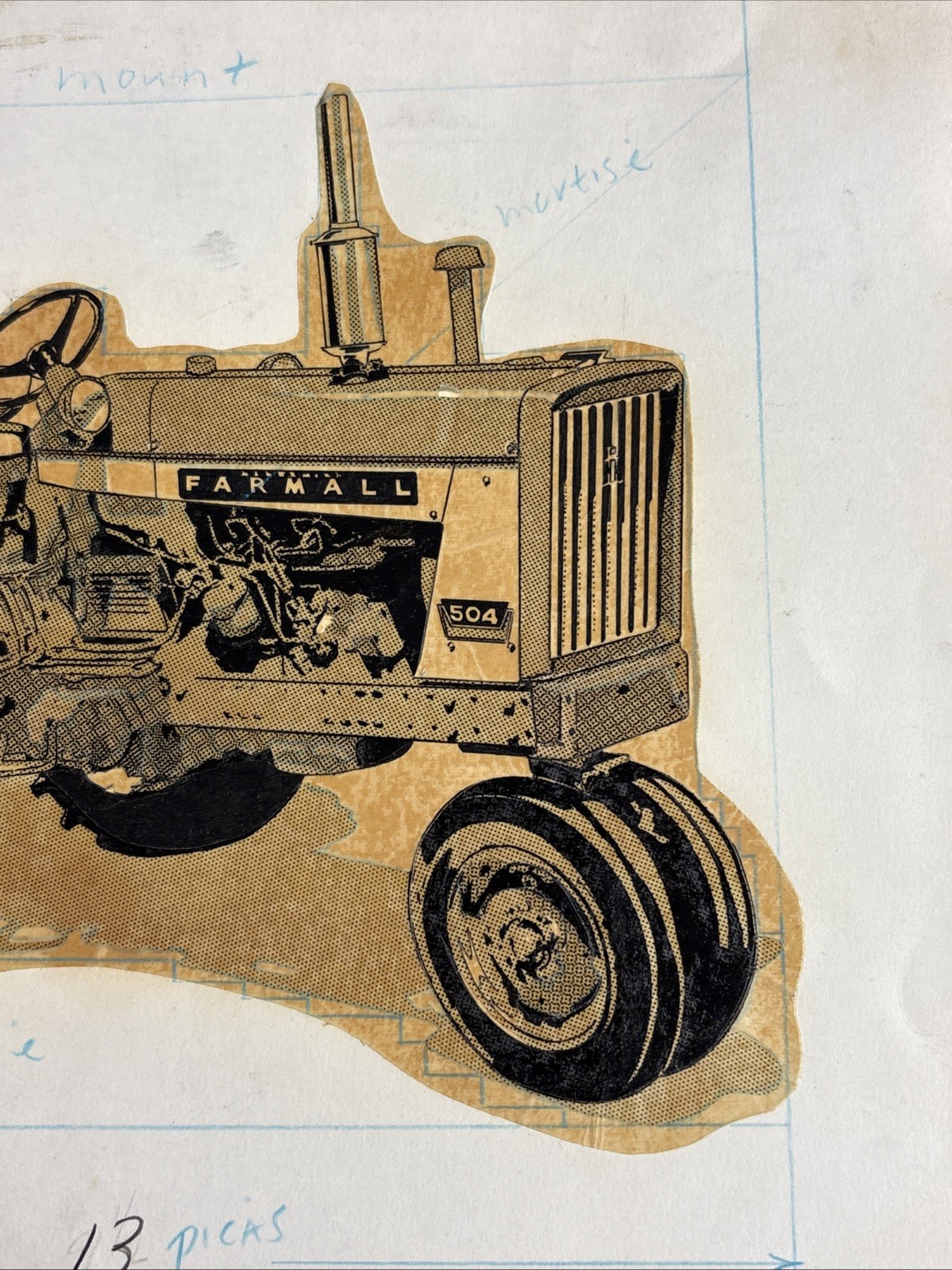 Vintage 1962 Farmall 504 Tractor Advertising Mock Up Art For Newspaper