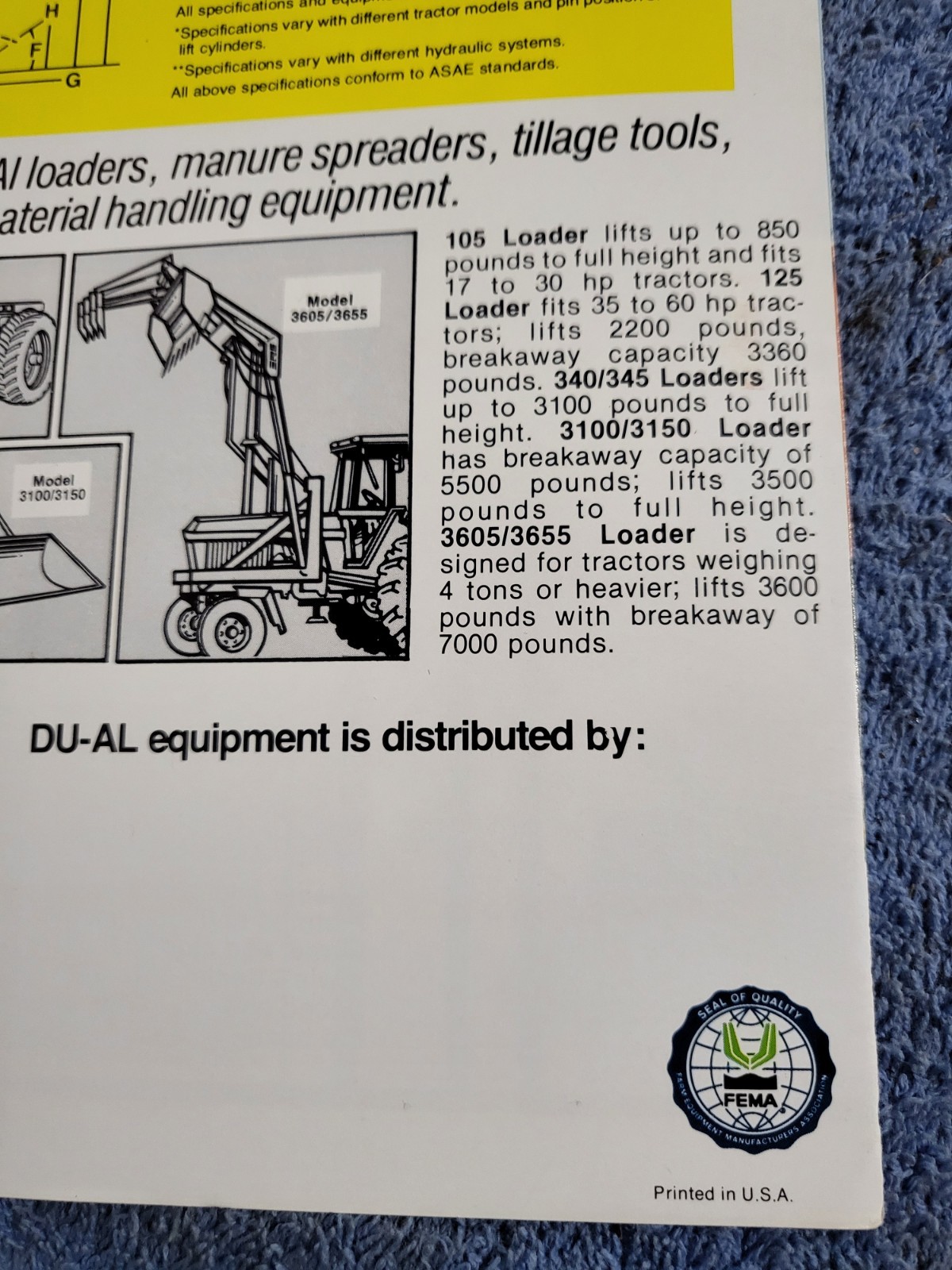 DUAL 3100 / 3150 Tractor Front LOADER BROCHURE IH Farmall 1466 John Deere 4230
