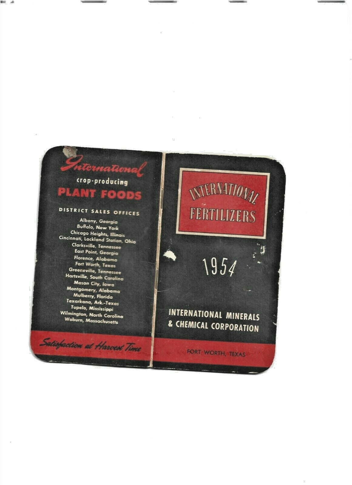 1954 INTERNATIONAL FERTILIZERS – FORT WORTH, TEXAS POCKET NOTE BOOK
