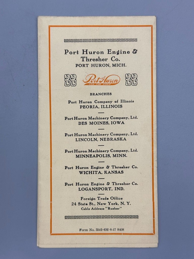 1917 PORT HURON Engine Thresher Co CORN SHELLER Farm Advertising Brochure MI