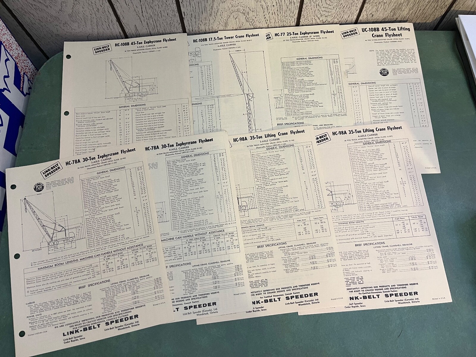 Link Belt Speeder Fly Sheet & Rating Sheets Lot 56 Pieces
