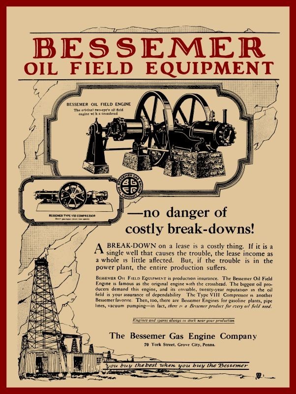 1920 Bessemer Gas Engine Co New Metal Sign: 12×16&Prime; Oil Field Engines, Grove City