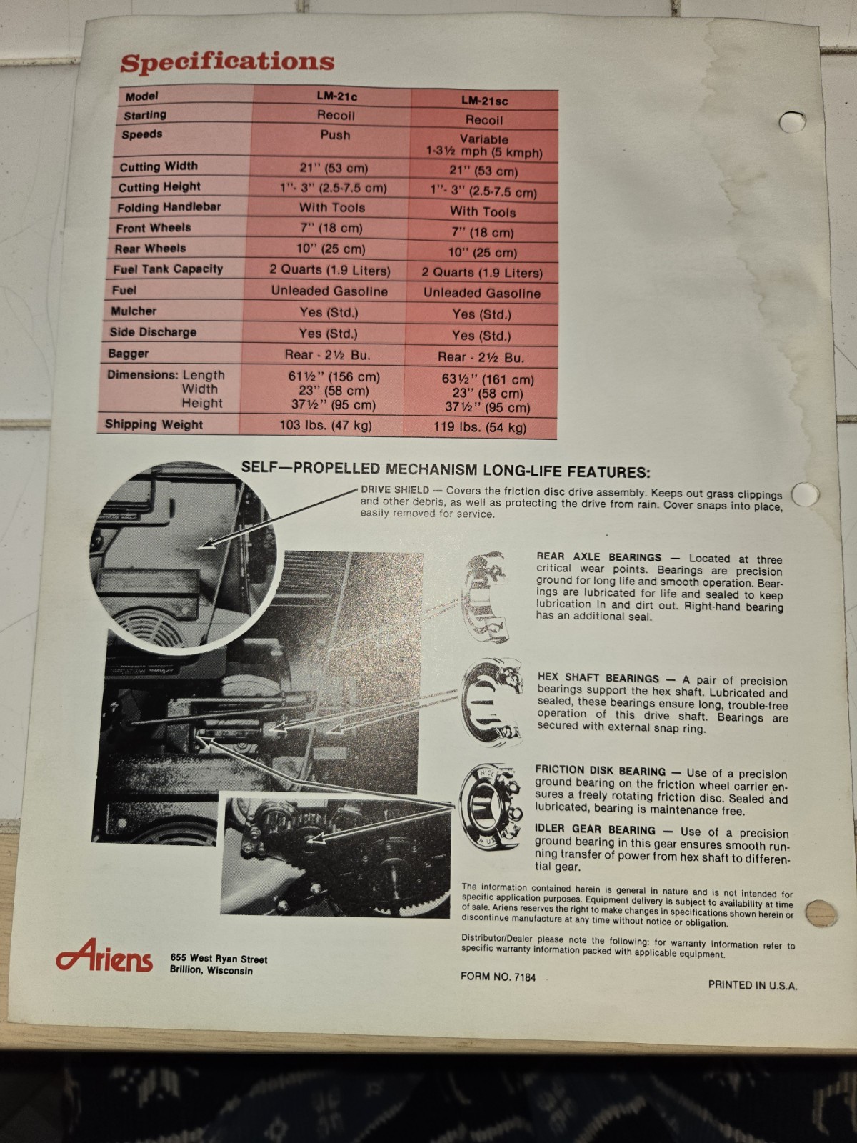 8 VINTAGE ARIENS DEALERSHIP ADVERTISING BROCHURES TILLERS TRACTORS RIDERS PUSH