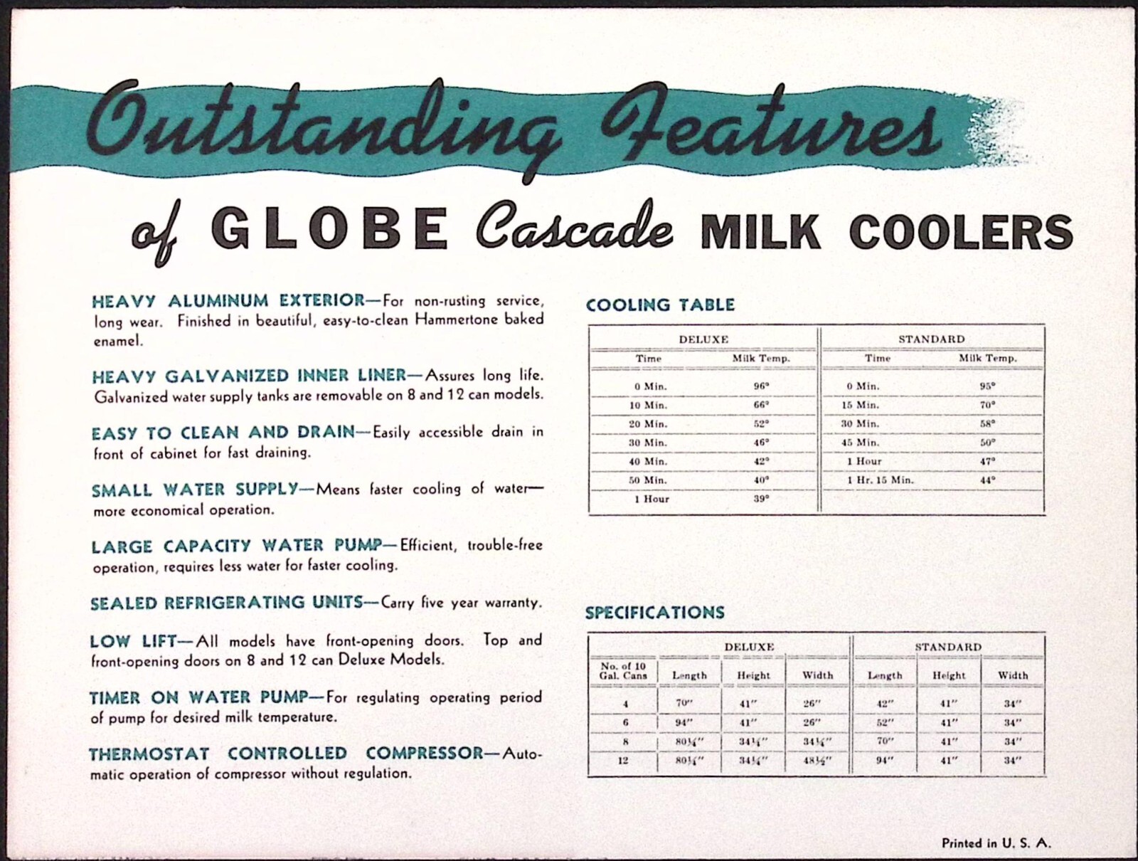 1950s Cascading Water Globe Side Opening Milk Coolers Brochure Poster