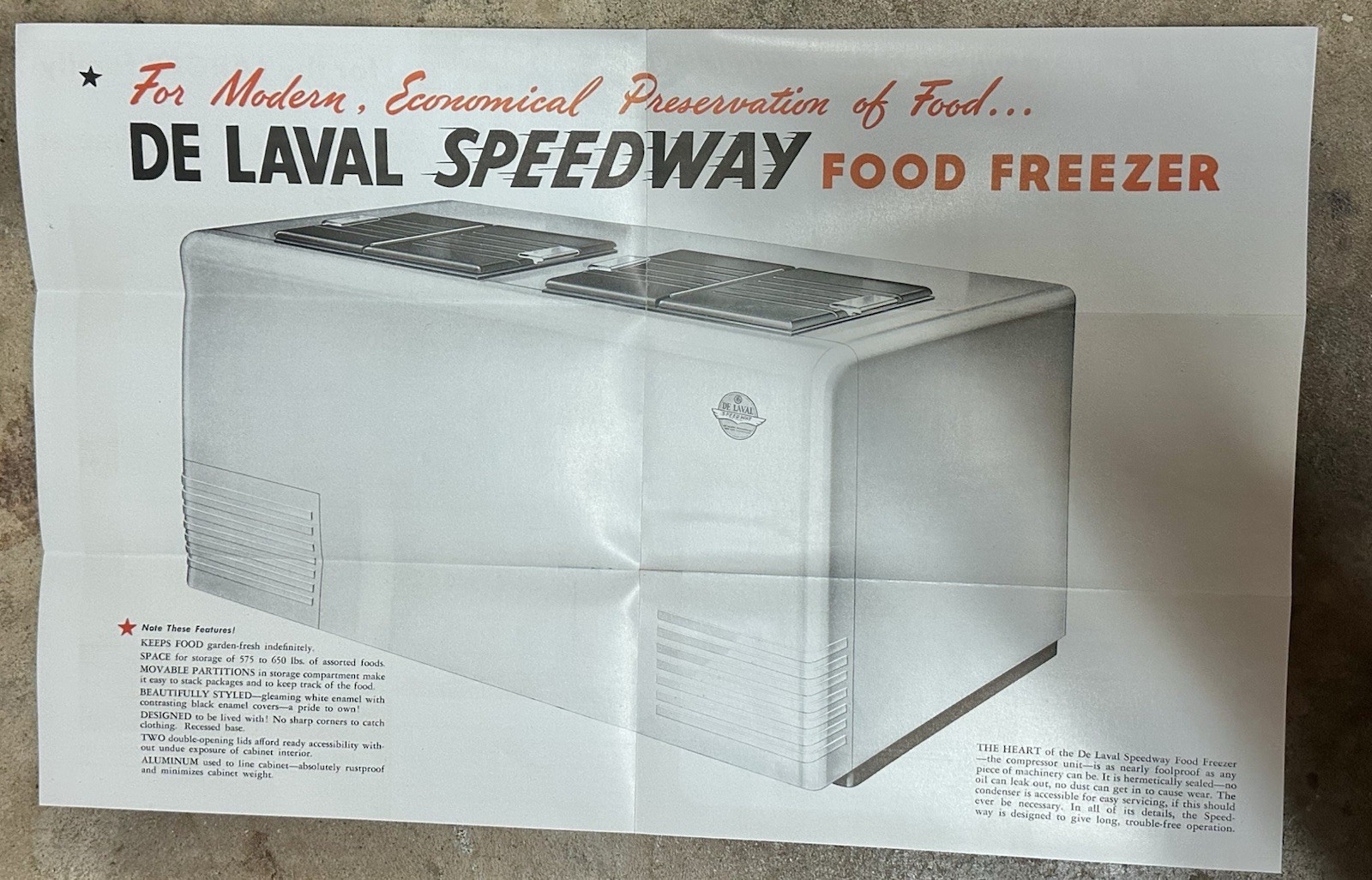 1949 De Laval Speedway Food Freezer pamphlet (22A)