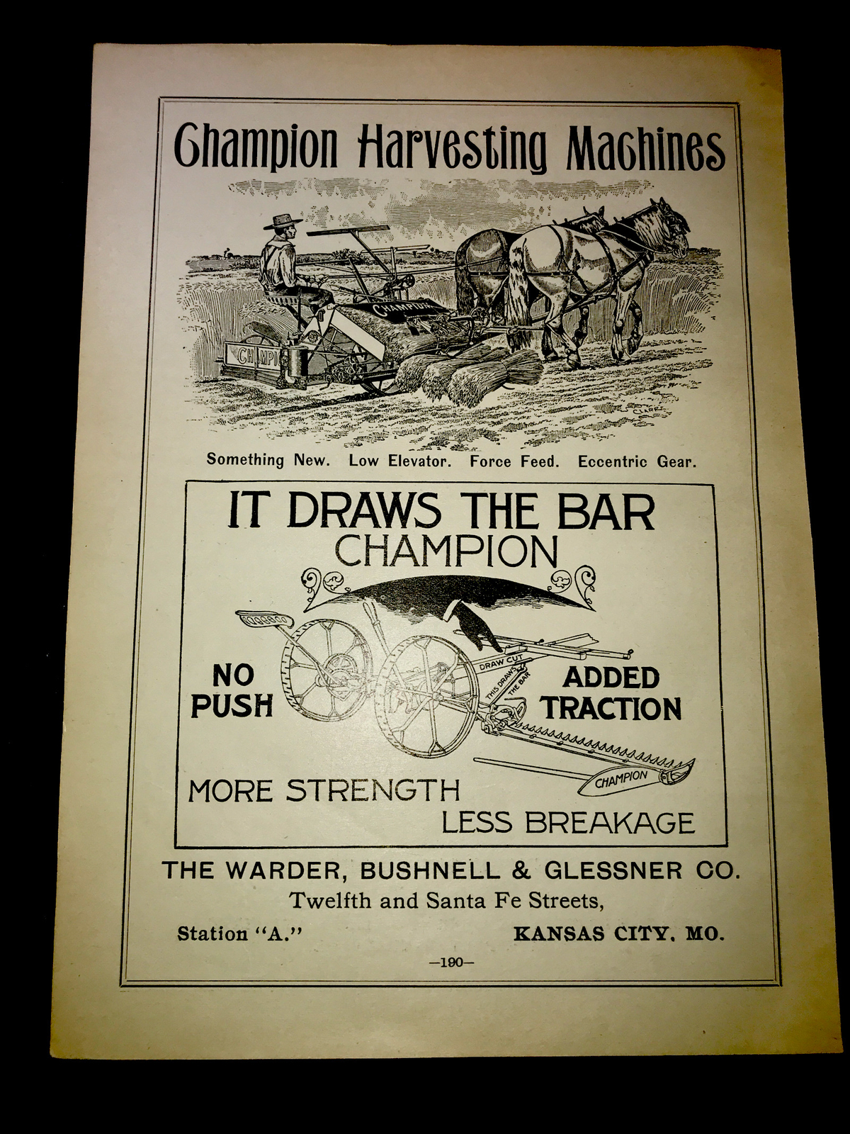 1898 Champion Harvesting Machines Farm Advertising – Kansas City – Missouri