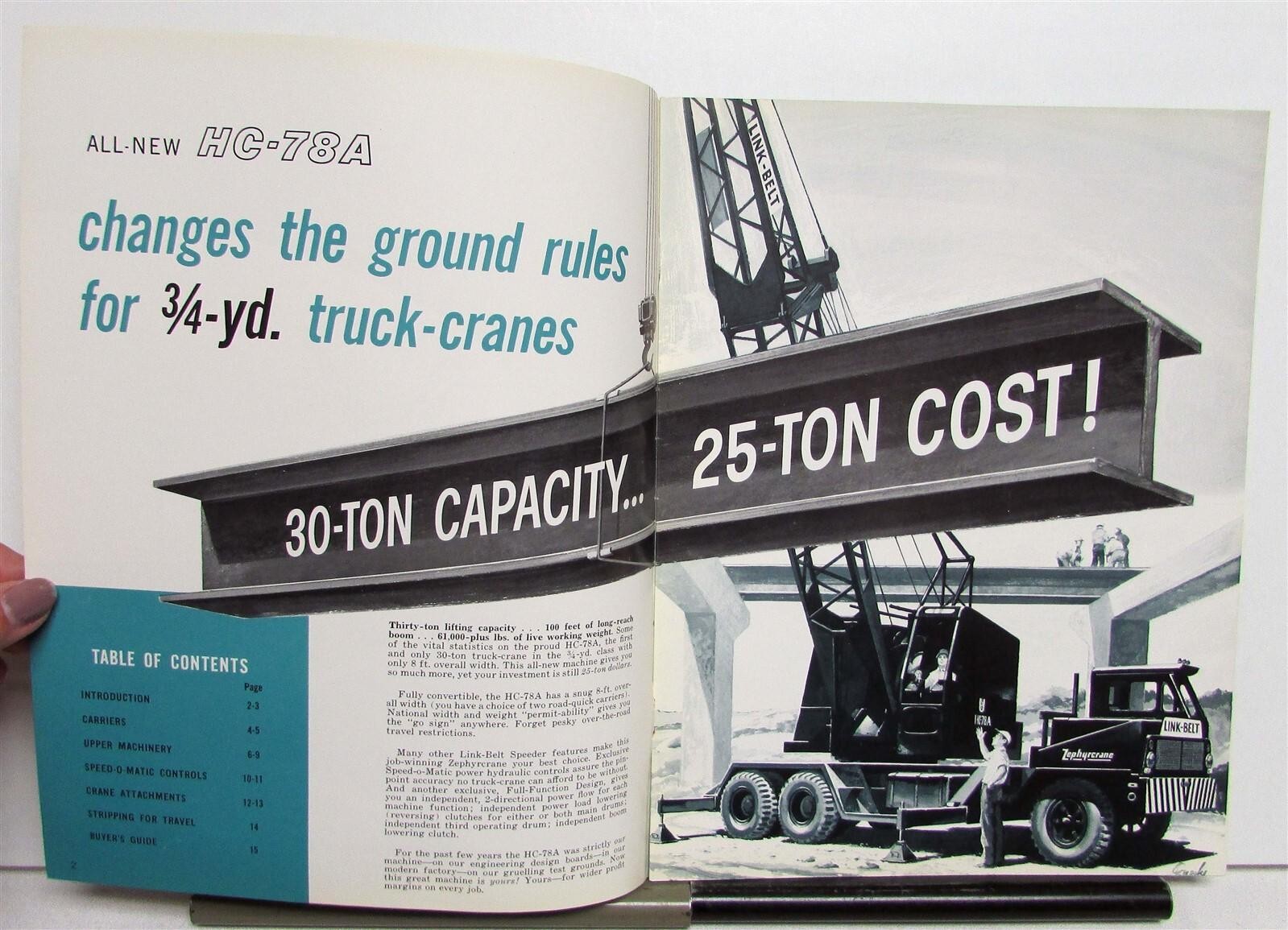 1960 Link Belt Speeder HC78A Lifting Crane Specs Construction Sales Brochure
