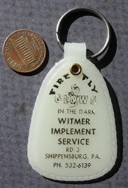 1970s Era Shippensburg Pennsylvania Implement Service glow in the dark keychain-