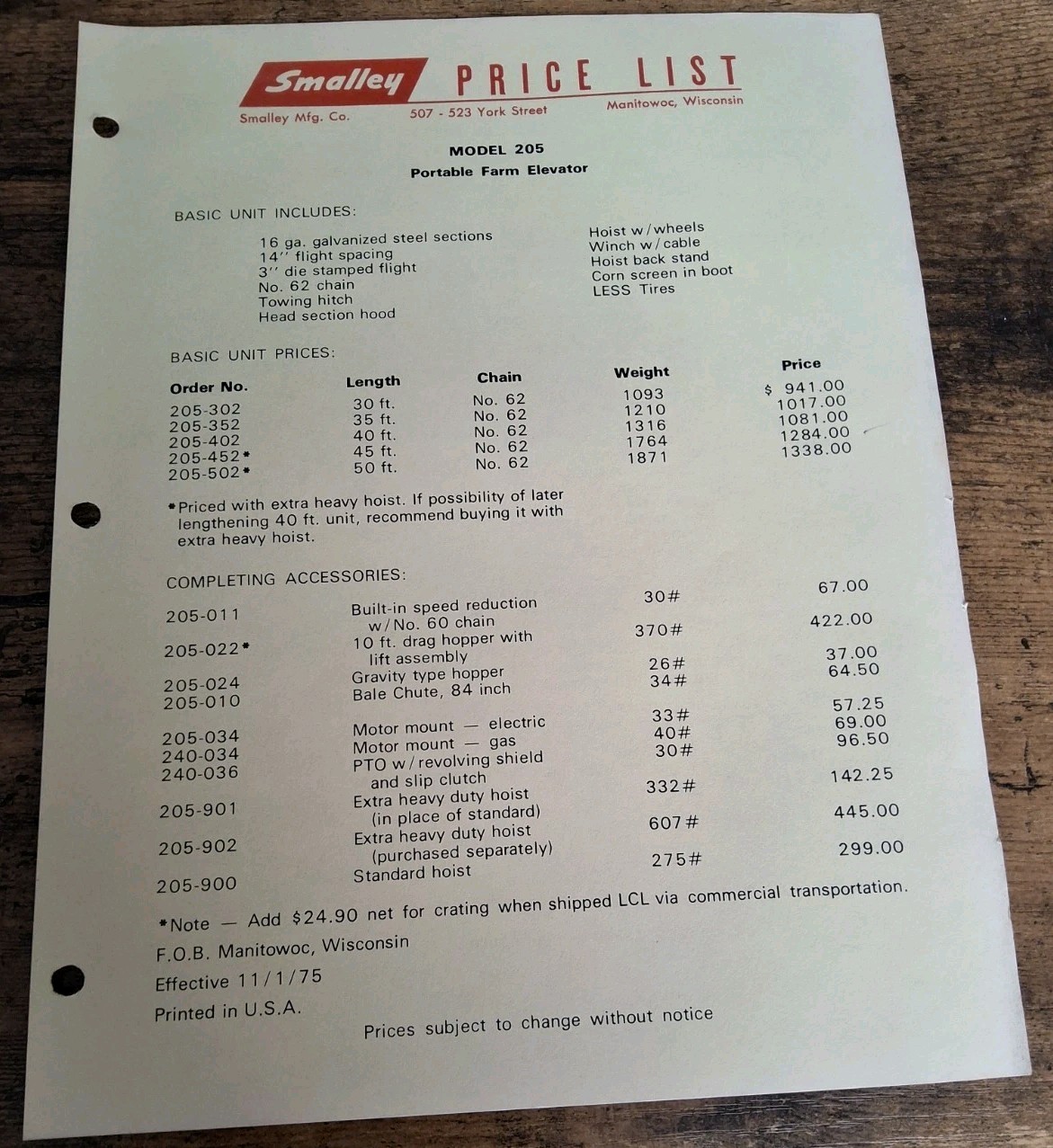 SMC Smalley 205 Elevator And Bale Handling Systems Brochures With Price Lists