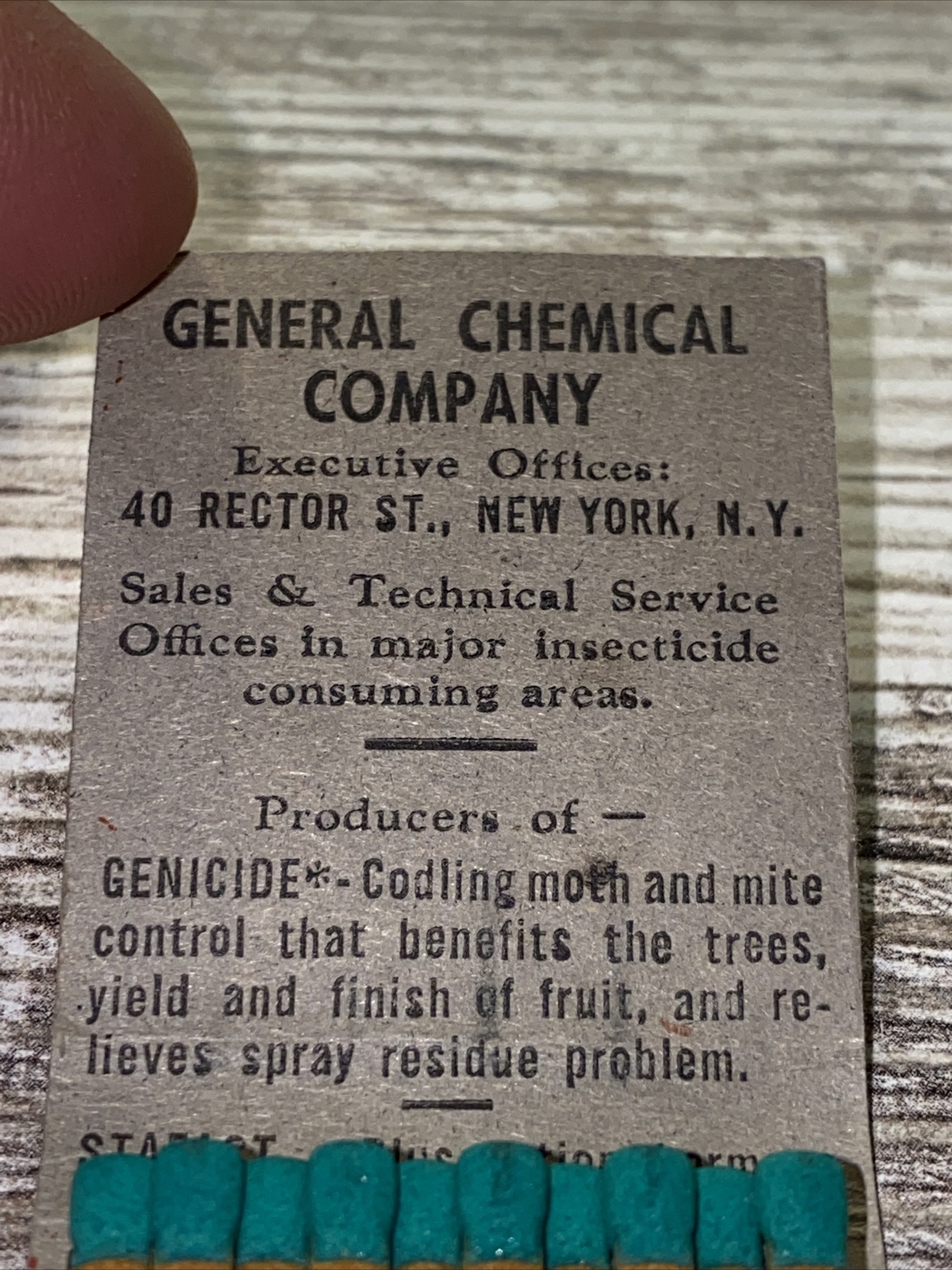 Vintage Orchard Brand Sprays & Dust Matchbook General Chemical Company