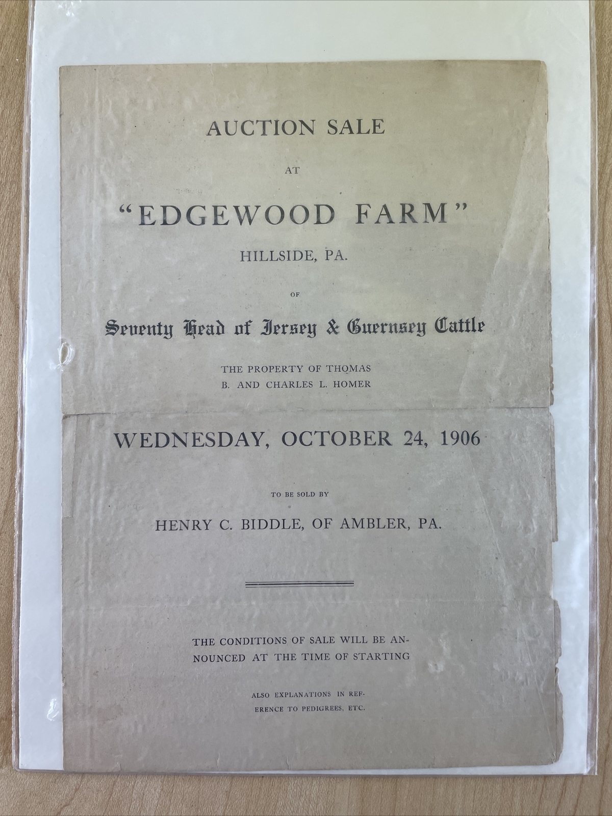 1906 PUBLIC SALE 8.5×6 Brochure Jersey & Guernsey Cattle Auction EDGEWOOD FARM