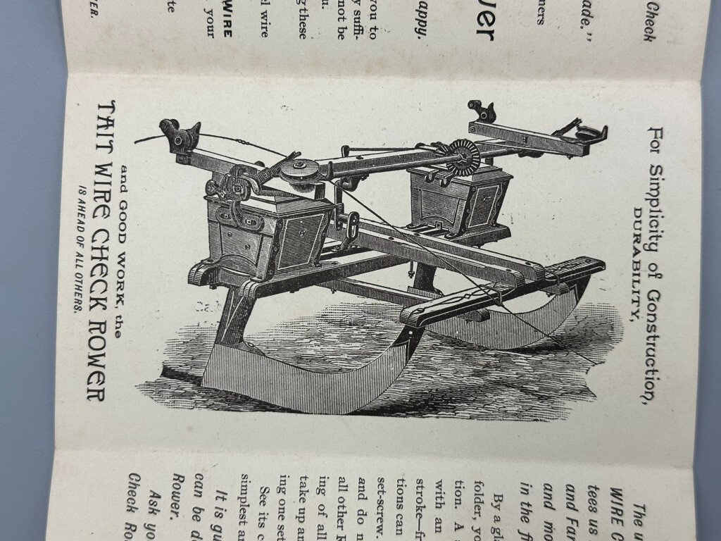 1880s TAITs WIRE Check Rower FARM Advertising Folding Trade Card DECATUR Ill