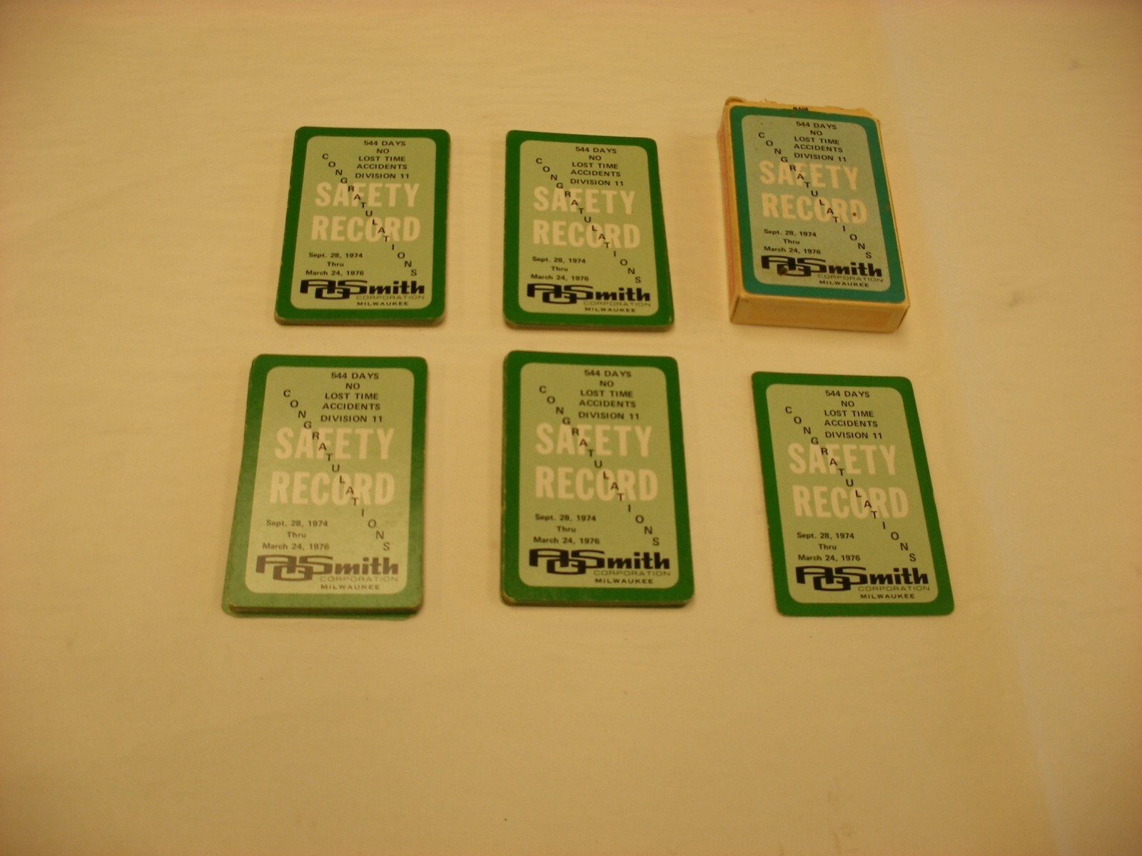 Vintage A.O. Smith Safety Record Comic Playing Cards – missing 3 of clubs
