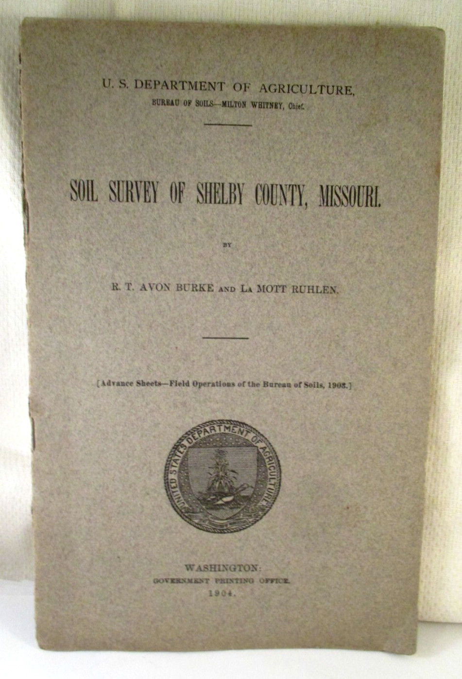 Early 1900&rsquo;s US DEPT AGRICULTURE SOIL SURVEY SHELBY COUNT MISSOURI BOOKLET/MAP