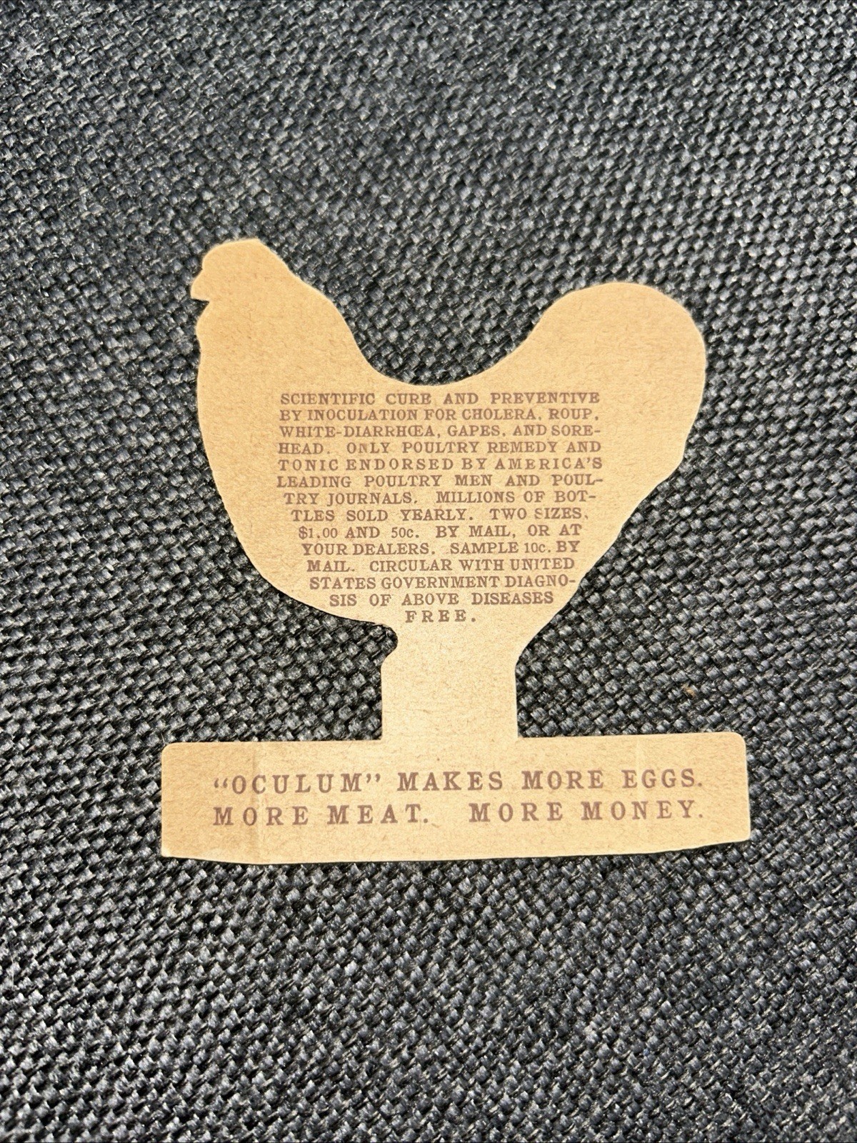 1920&rsquo;s Oculum Poultry Inoculation Trade Card in the Shape of a Chicken