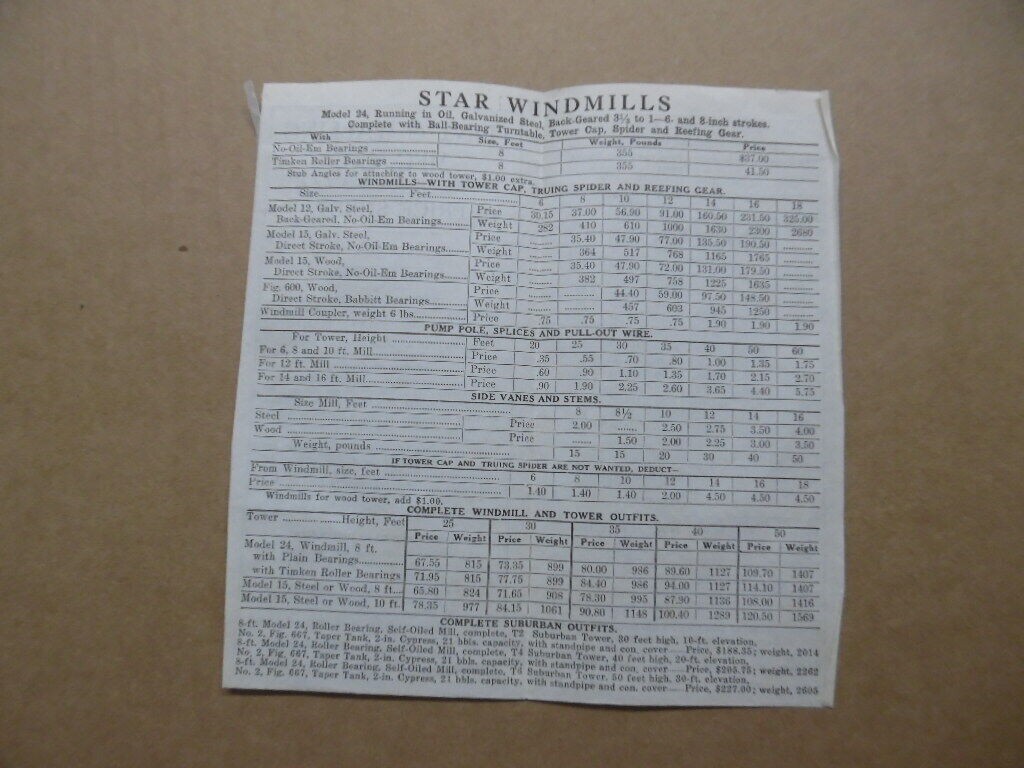 1924 Flint & Walling Mfg. Co Star Windmill Catalog Price List Vintage Original
